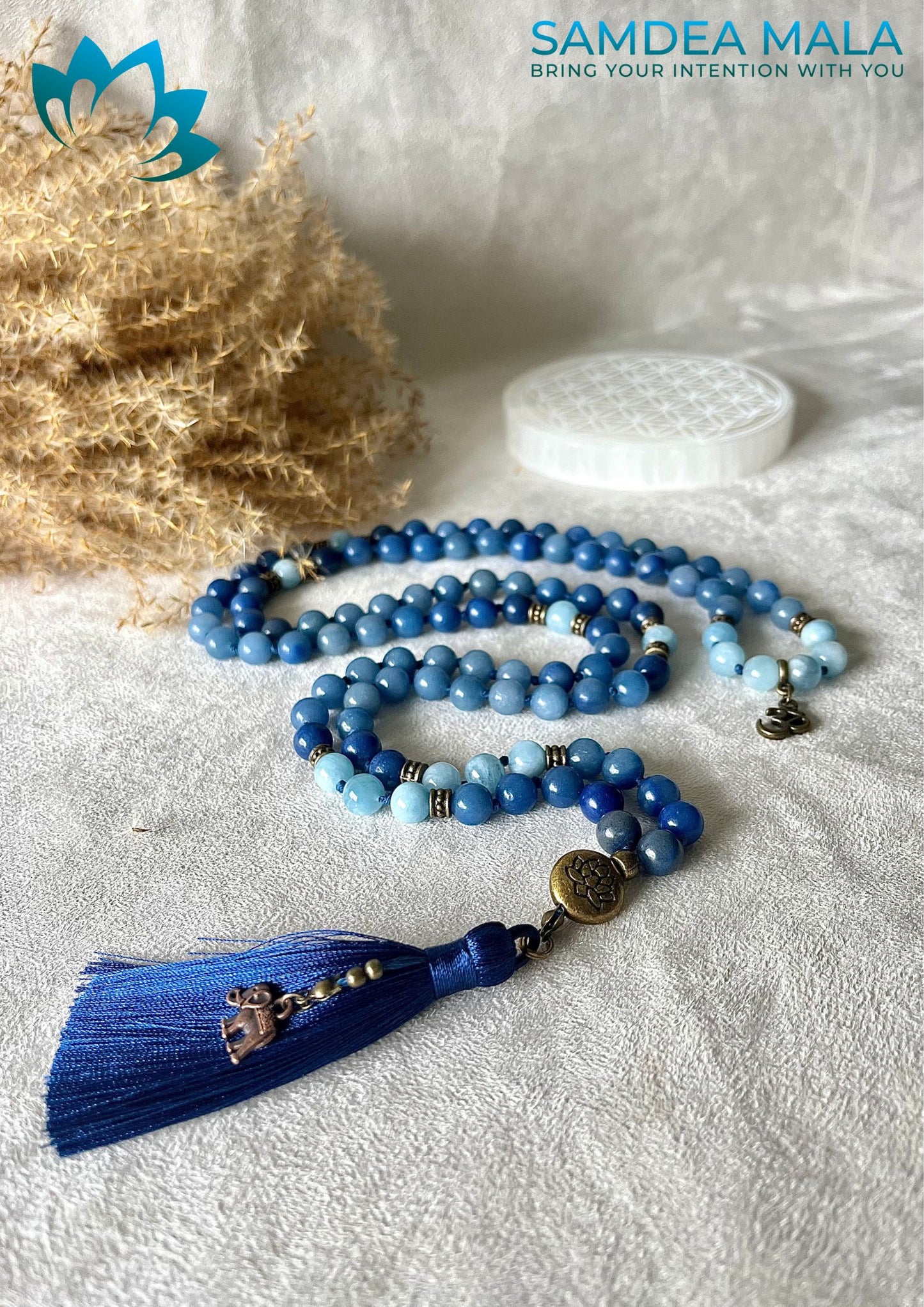 Mala So Ham in Blue Aventurine and Aquamarine - meditation bracelet, intention bracelets, custom mala, tibetan wrist mala, energy crystals bracelets, spiritual mala, bracelets with crystals, custom mala bracelet, natural gemstones bracelets - Samdea Mala