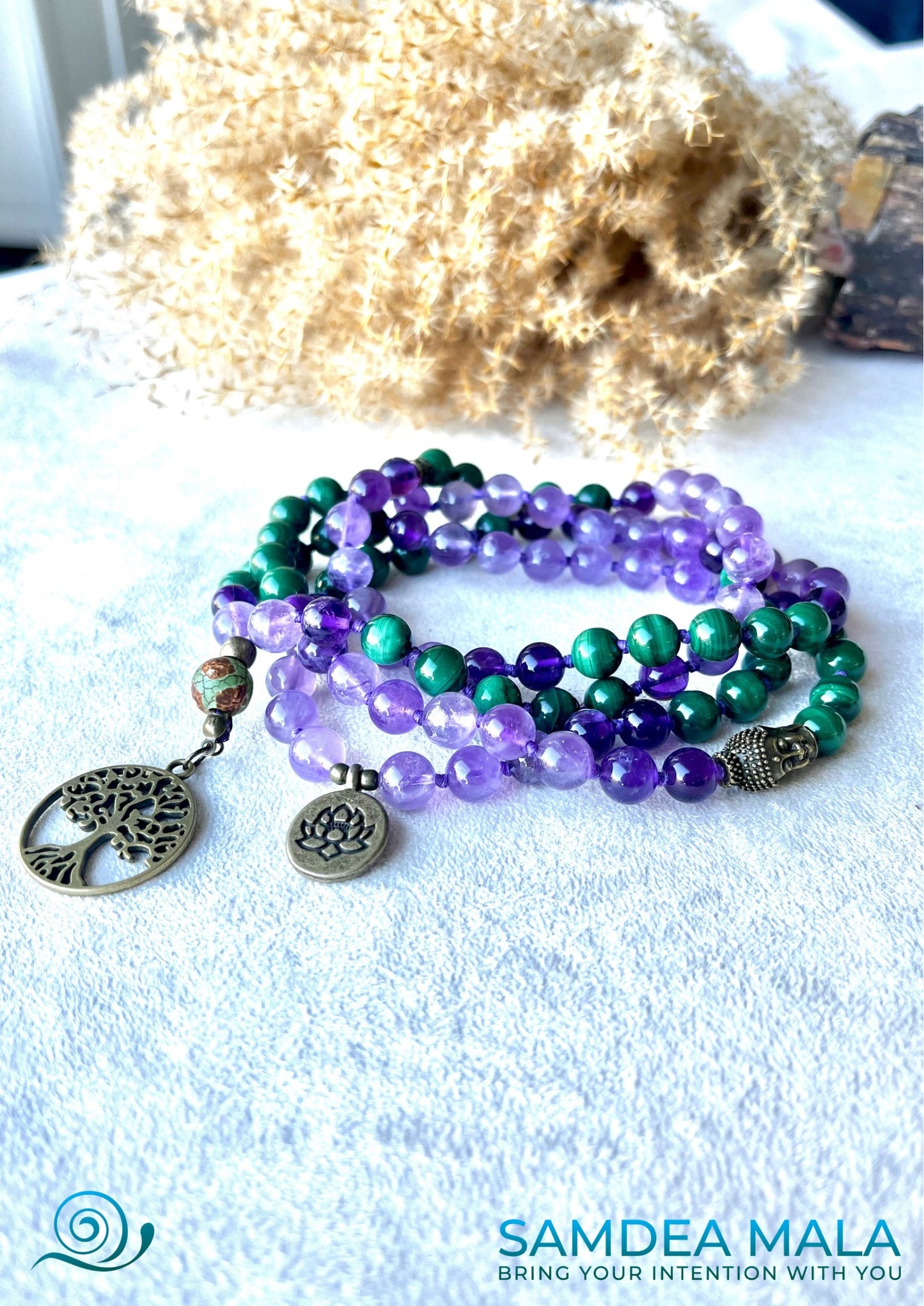 Custom Mala With Personalized Selection of Gemstones - meditation bracelet, intention bracelets, custom mala, tibetan wrist mala, energy crystals bracelets, spiritual mala, bracelets with crystals, custom mala bracelet, natural gemstones bracelets - Samdea Mala