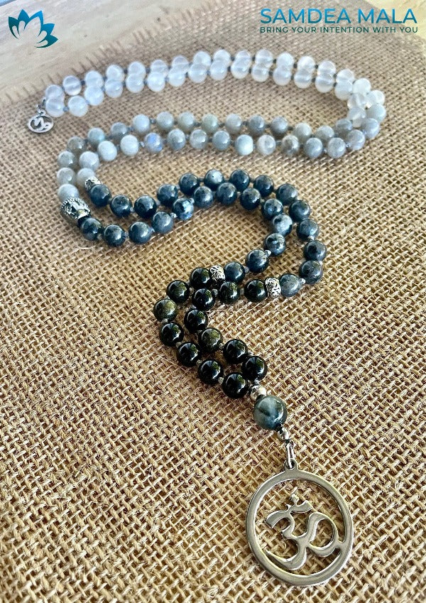 Mala Beads Necklace Handmade – Capricorn Mala in Obsidian, Labradorite & Selenite - meditation bracelet, intention bracelets, custom mala, tibetan wrist mala, energy crystals bracelets, spiritual mala, bracelets with crystals, custom mala bracelet, natural gemstones bracelets - Samdea Mala