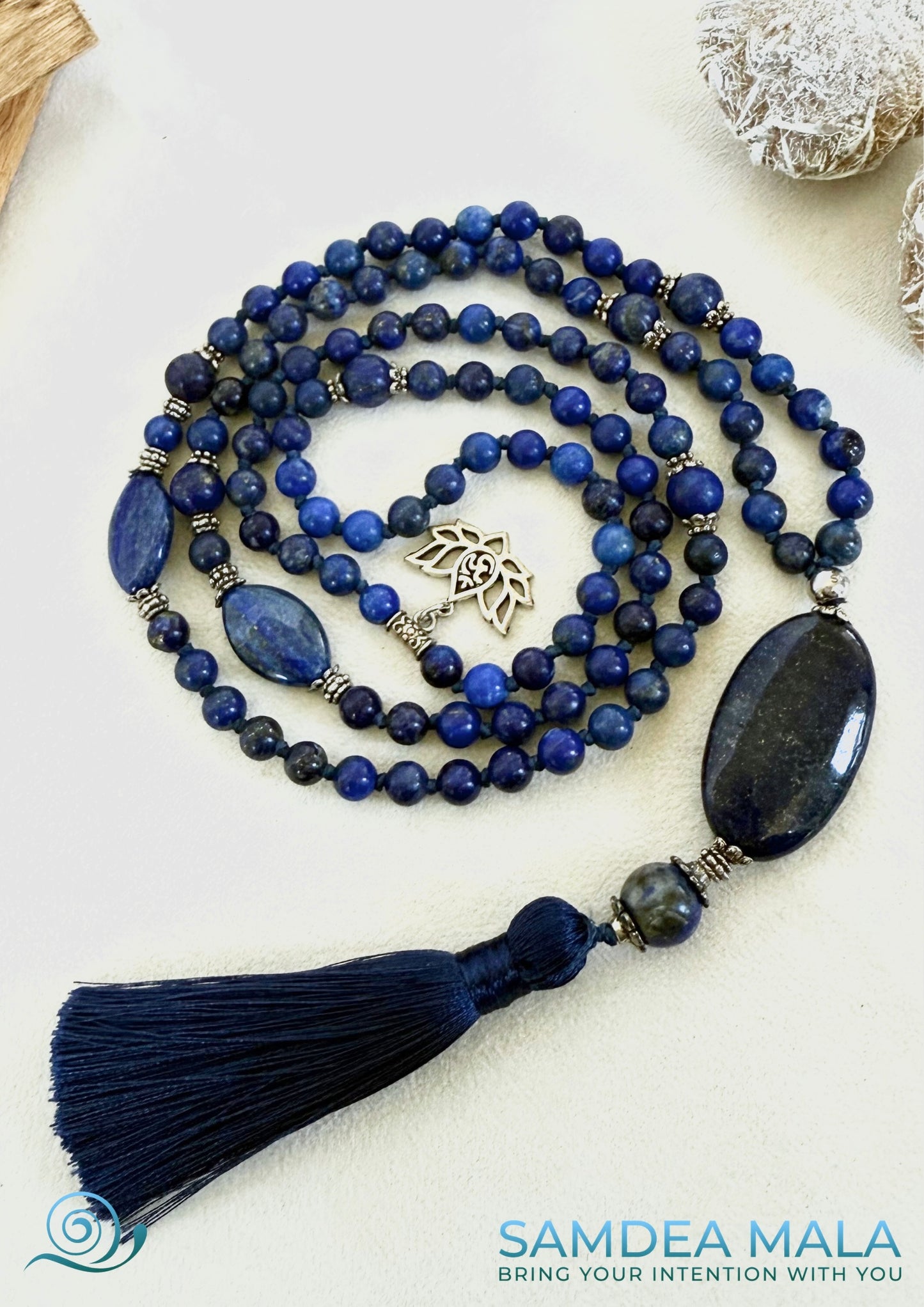 Mala in Lapis Lazzuli - custom mala, spiritual mala, custom mala beads, natural gemstones mala - Samdea Mala