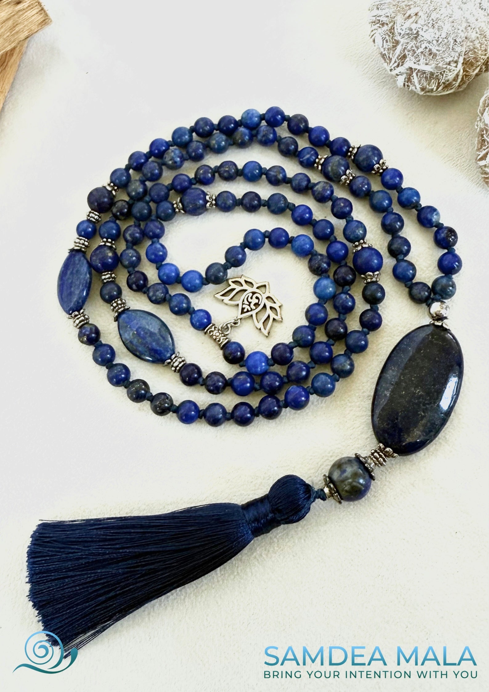 Mala in Lapis Lazzuli - custom mala, spiritual mala, custom mala beads, natural gemstones mala - Samdea Mala