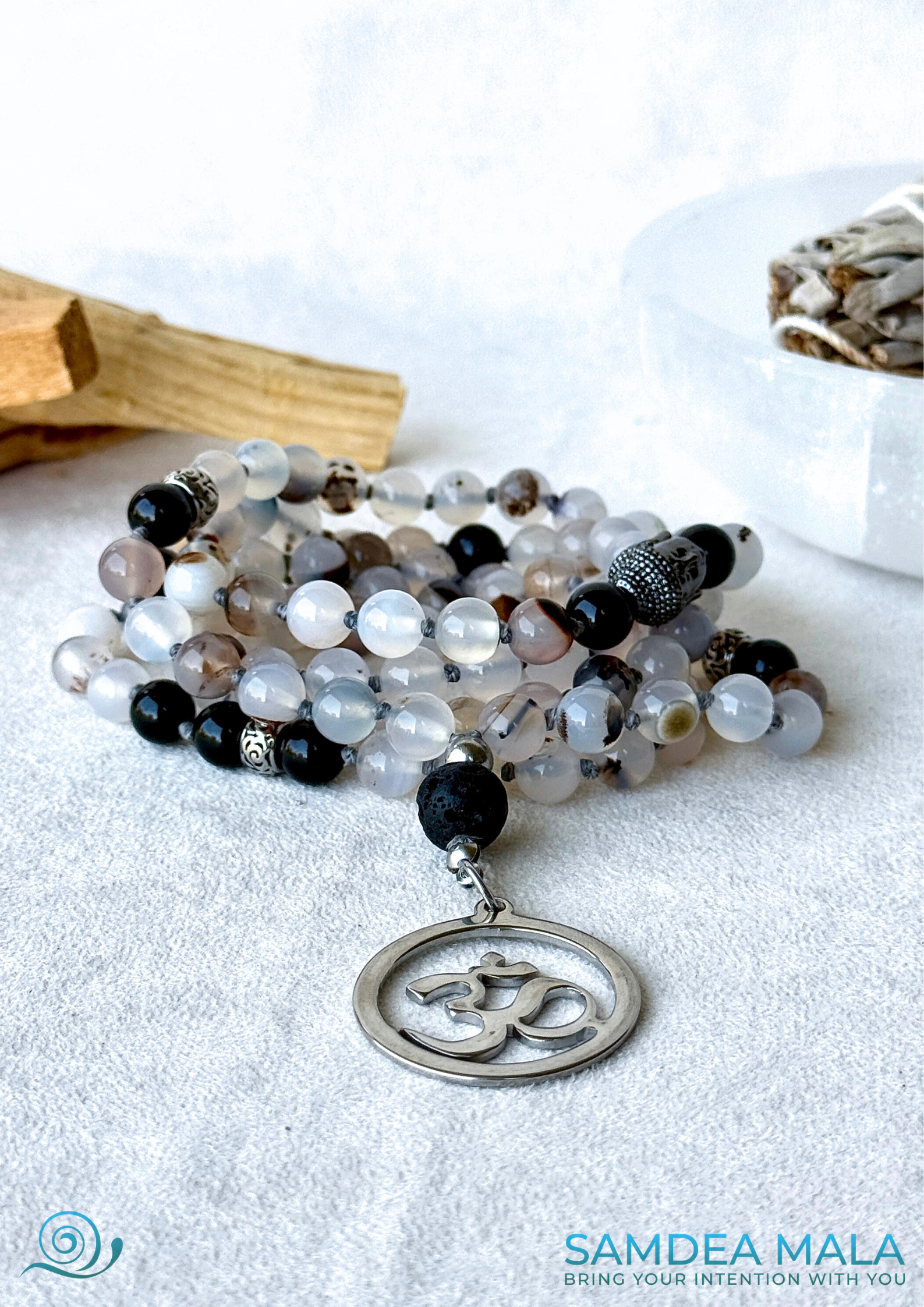 Natural gemstone mala for grounding, clarity, and spiritual growth, handmade in natural stones. Gemini zodiac sign mala for meditation and spiritual evolution.