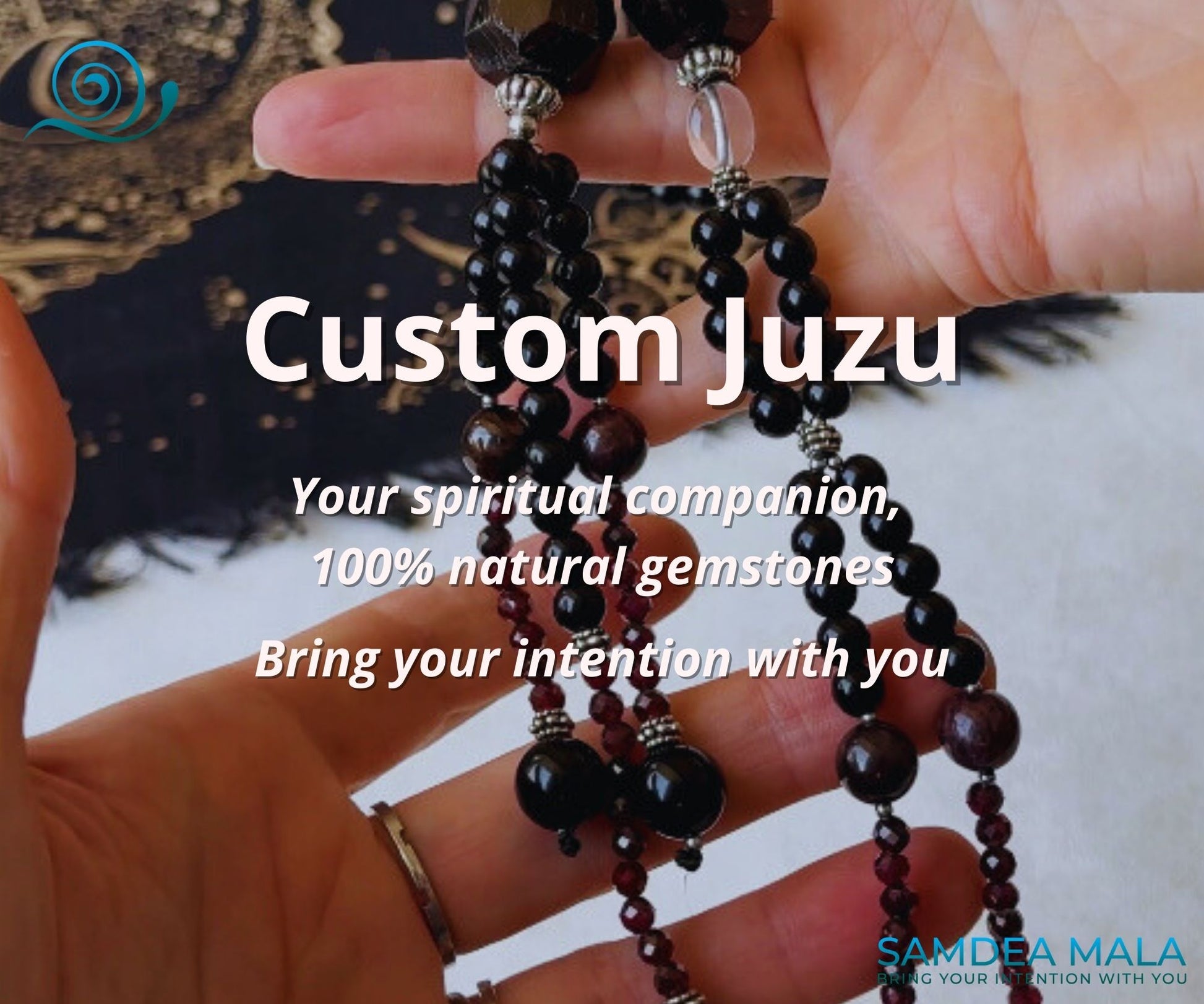 Personalized Juzu spiritual prayer gemstone beads. Custom Japanese Buddhist Juzu Nichiren Nam myoho renge kyo. Handmade Juzu