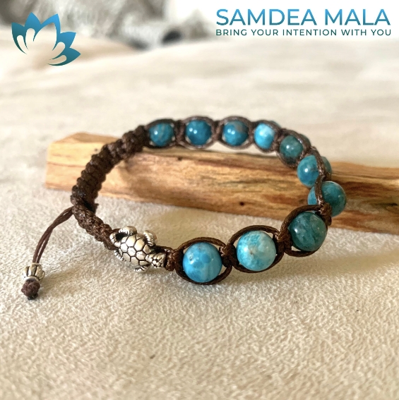 Tibetan Tamashii-Style Bracelet and Mini Bracelet in Apatite - meditation bracelet, intention bracelets, custom mala, tibetan wrist mala, energy crystals bracelets, spiritual mala, bracelets with crystals, custom mala bracelet, natural gemstones bracelets - Samdea Mala