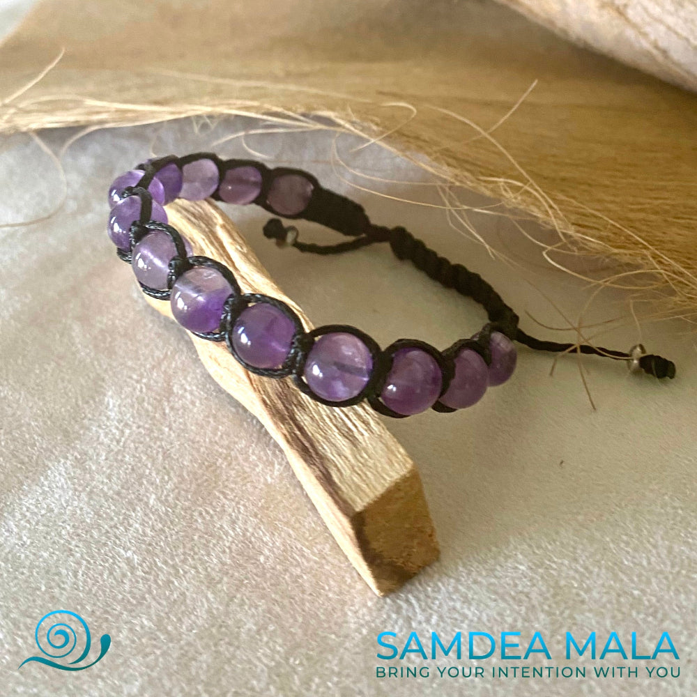 Tibetan Tamashii-Style Bracelet in Amethyst - meditation bracelet, spiritual gemstone for meditation and midfulness