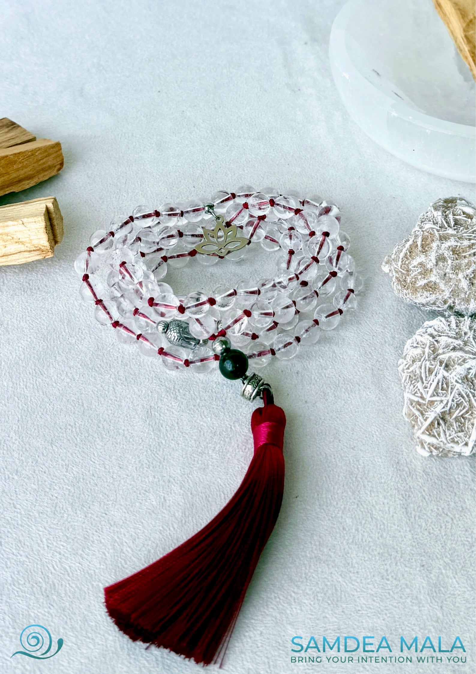 Spiritual Sphatik Mala Beads – 108 Clear Quartz Prayer Beads for Om Mani Padme Hum Mantra