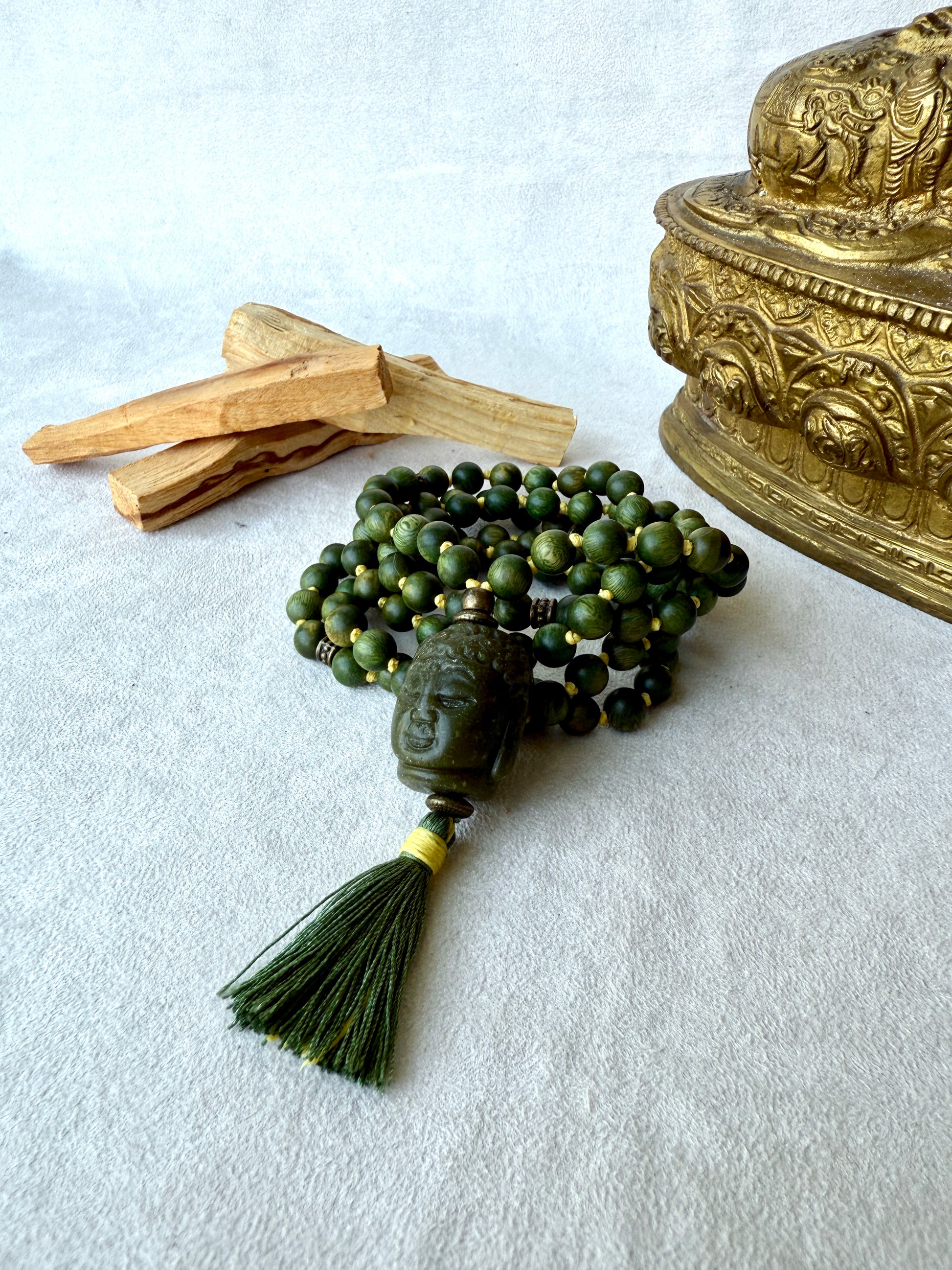Spiritual mala necklace for calm, compassion, and heart-centered awareness
