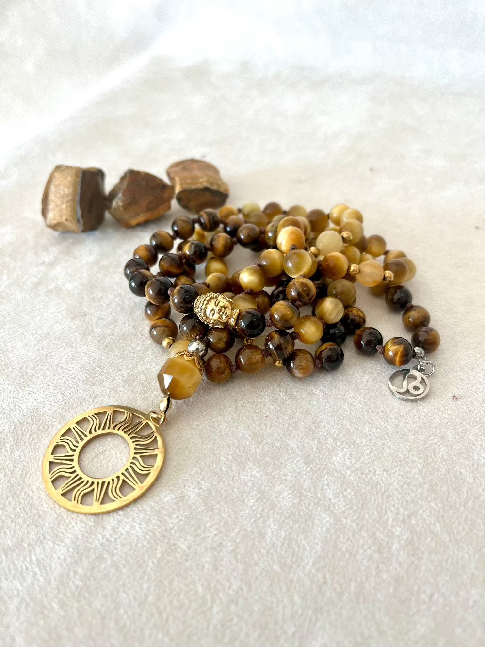 Mala Beads Necklace Handmade – Leo Mala in Tiger’s Eye and Yellow Jade for Strength & Creativity - meditation bracelet, intention bracelets, custom mala, tibetan wrist mala, energy crystals bracelets, spiritual mala, bracelets with crystals, custom mala bracelet, natural gemstones bracelets - Samdea Mala