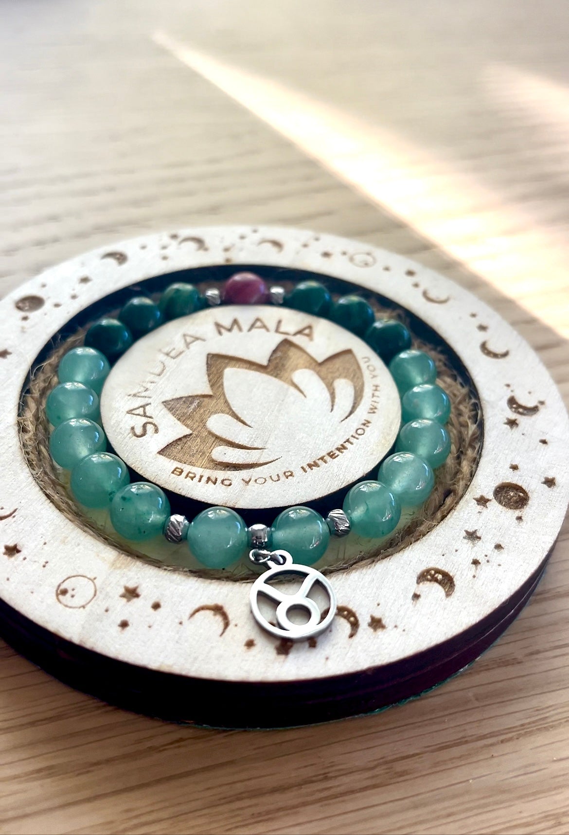 Gemstone for Taurus, Green Taurus bracelet, Zodiac Bracelet with small Taurus charm, intention bracelets, energy crystals bracelets, bracelets with crystals, custom mala bracelet, natural gemstones bracelets - Samdea Mala