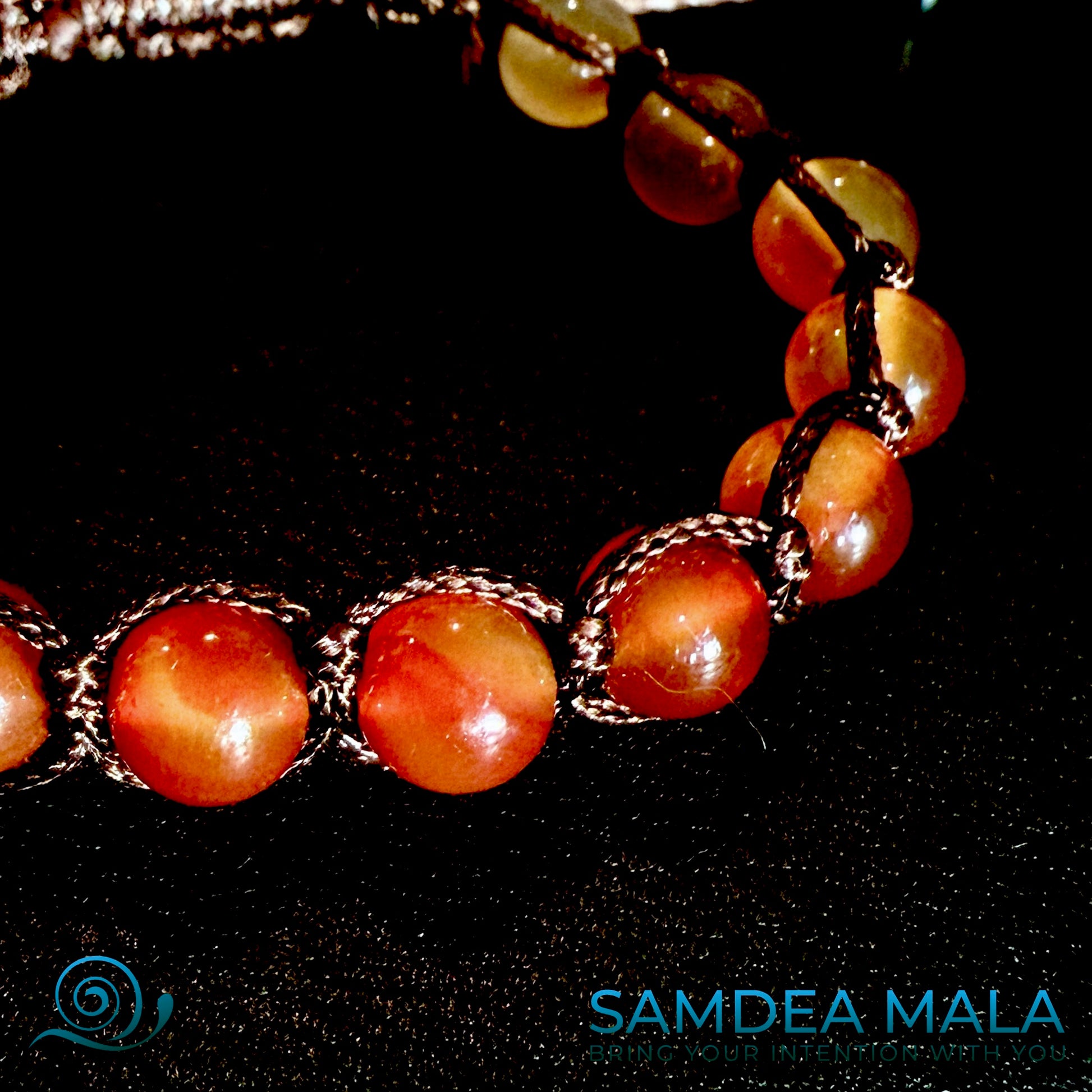 close-up of Carnelian Tibetan Tamashii-Style Bracelet – Handmade Bracelet Beads 8mm for Vitality, Joy & Inner Strength - Natural Gemstone