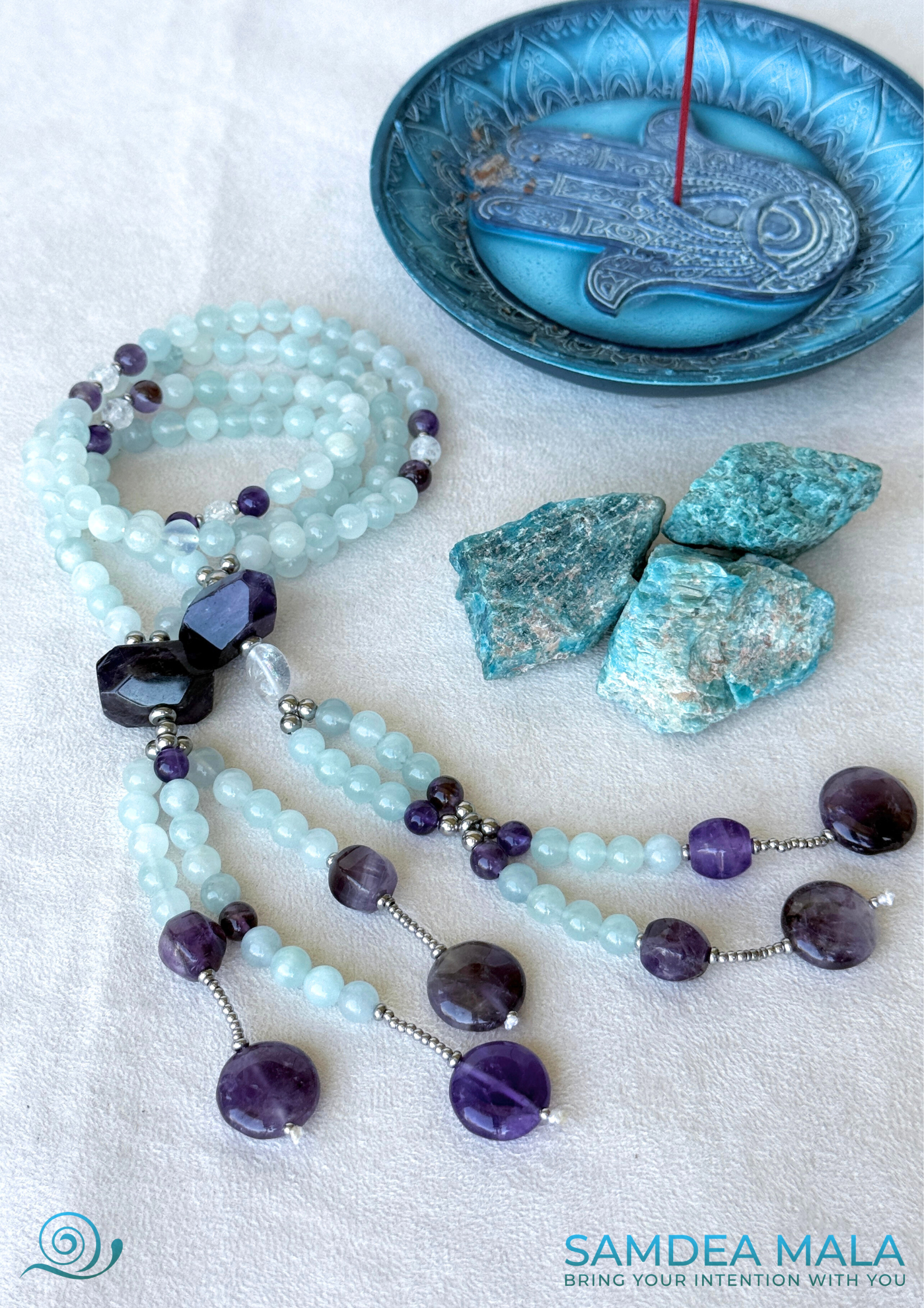 SGI prayer beads, Hand-knotted juzu with tassels and gemstone arrangement, traditional Japanese Buddhist style.