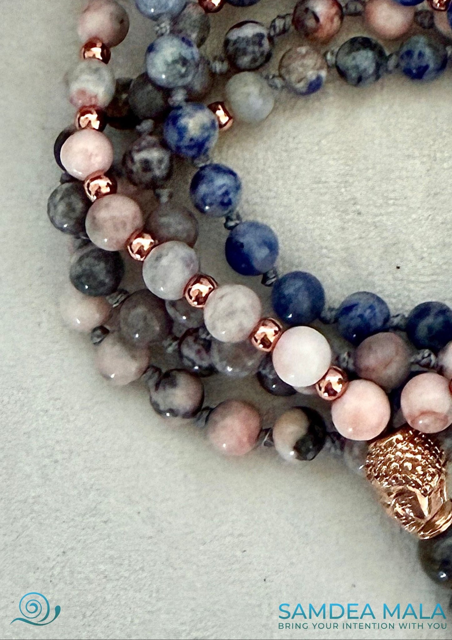 close-up of spiritual mala for meditation, mindfulness, and everyday wear, this mala is your spiritual companion for balance, clarity, and inner strength.