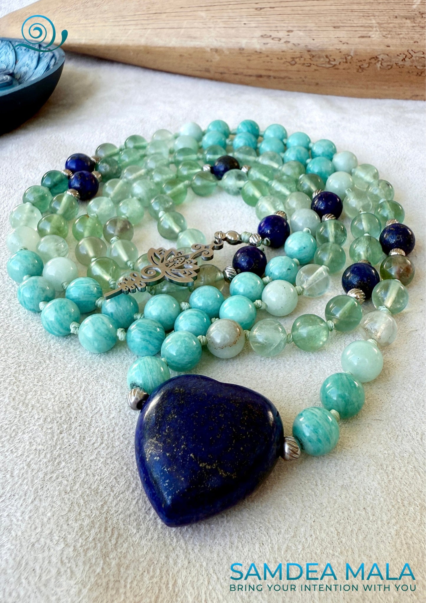 Hand knotted Mala Beads – Amazonite, Fluorite and Lapis Lazuli for Meditation, Clarity & Healing by Samdea Mala - mala for Virgo zodiac sign