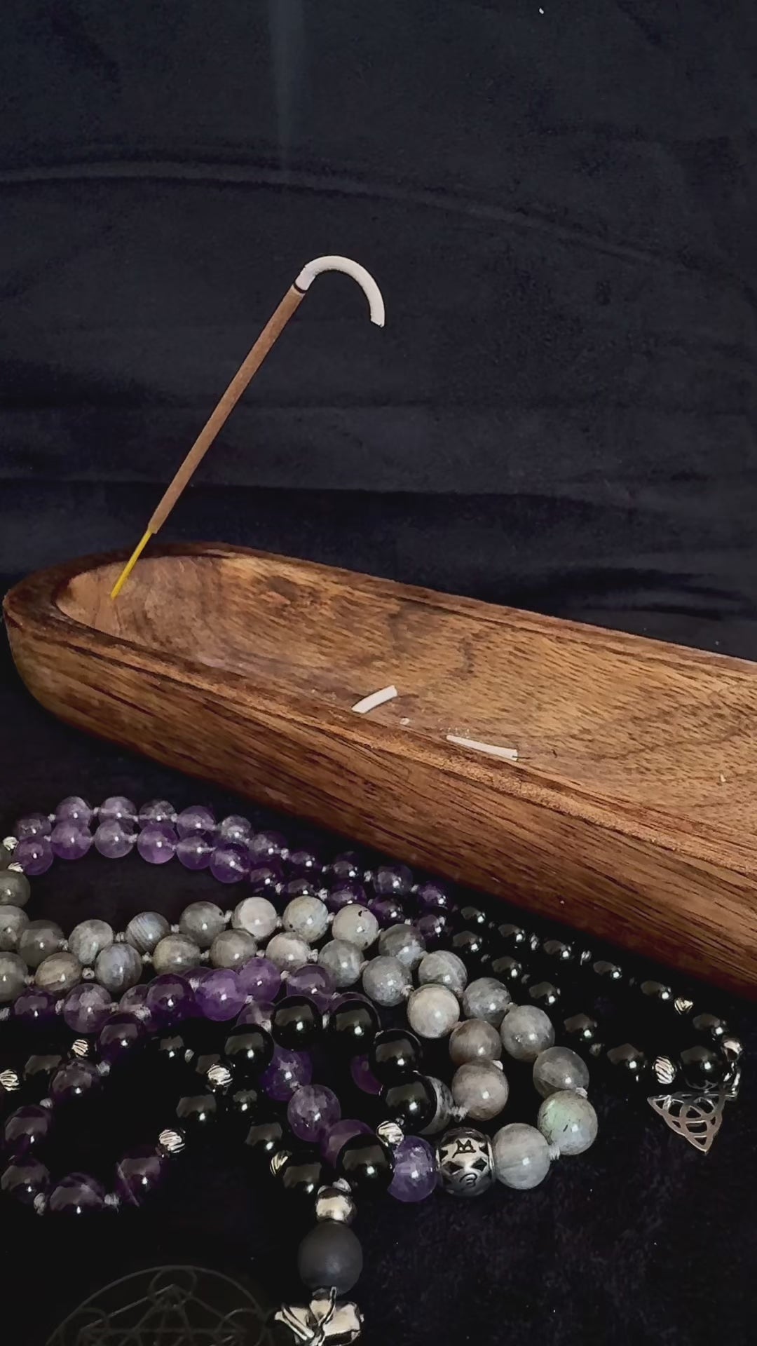 Video preview of shadow work mala, obsidian mala, amethyst mala, grounding beads, trauma healing, spiritual bracelet, protection mala, inner child work, dark feminine mala, labradorite mala, 108 mala beads, spiritual gift, samdea mala. Inner child and trauma healing mala necklace.