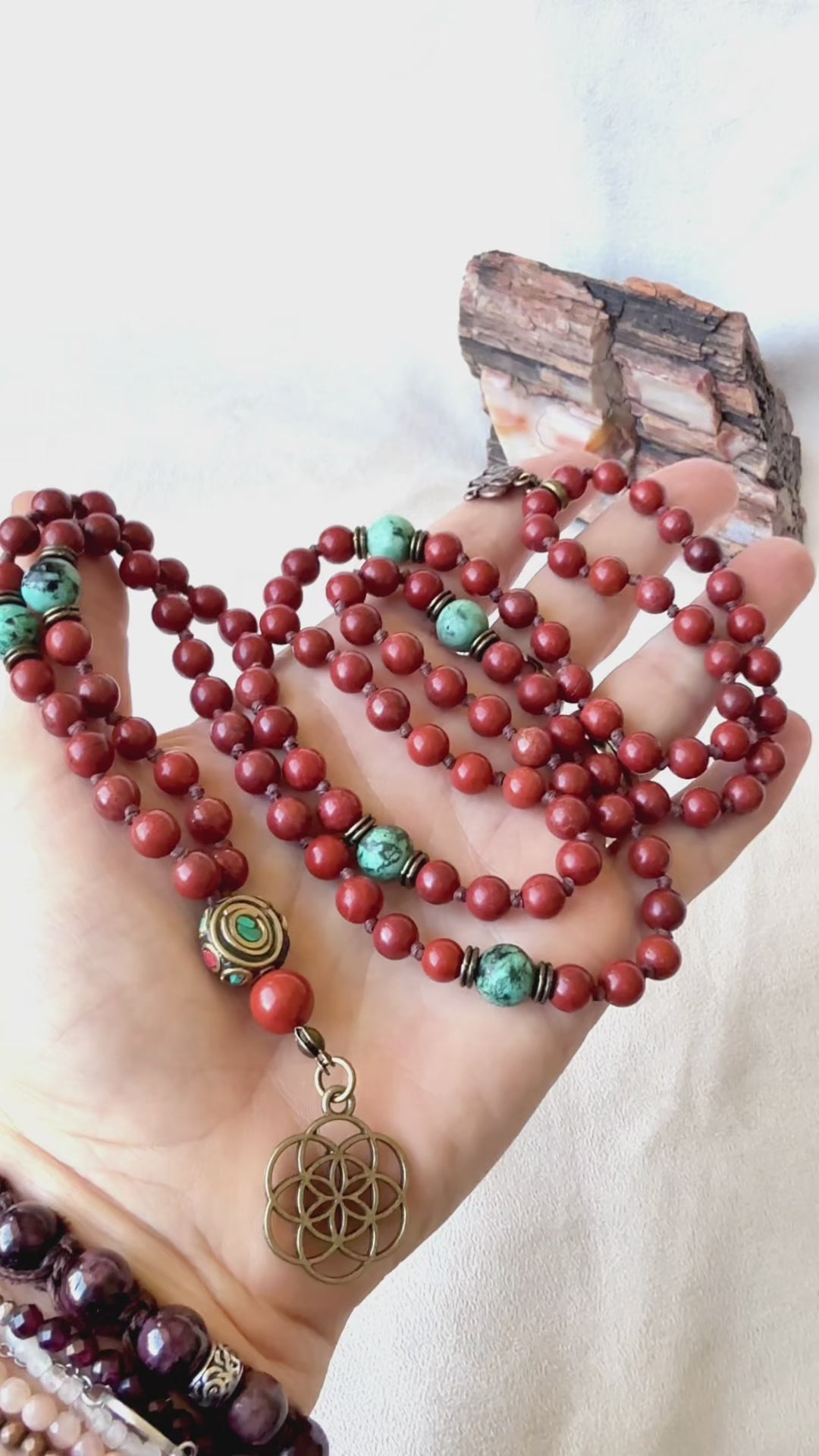 Video preview of Ground Your Strength, Embrace Your Evolution. Hand  knotter custom mala for meditation