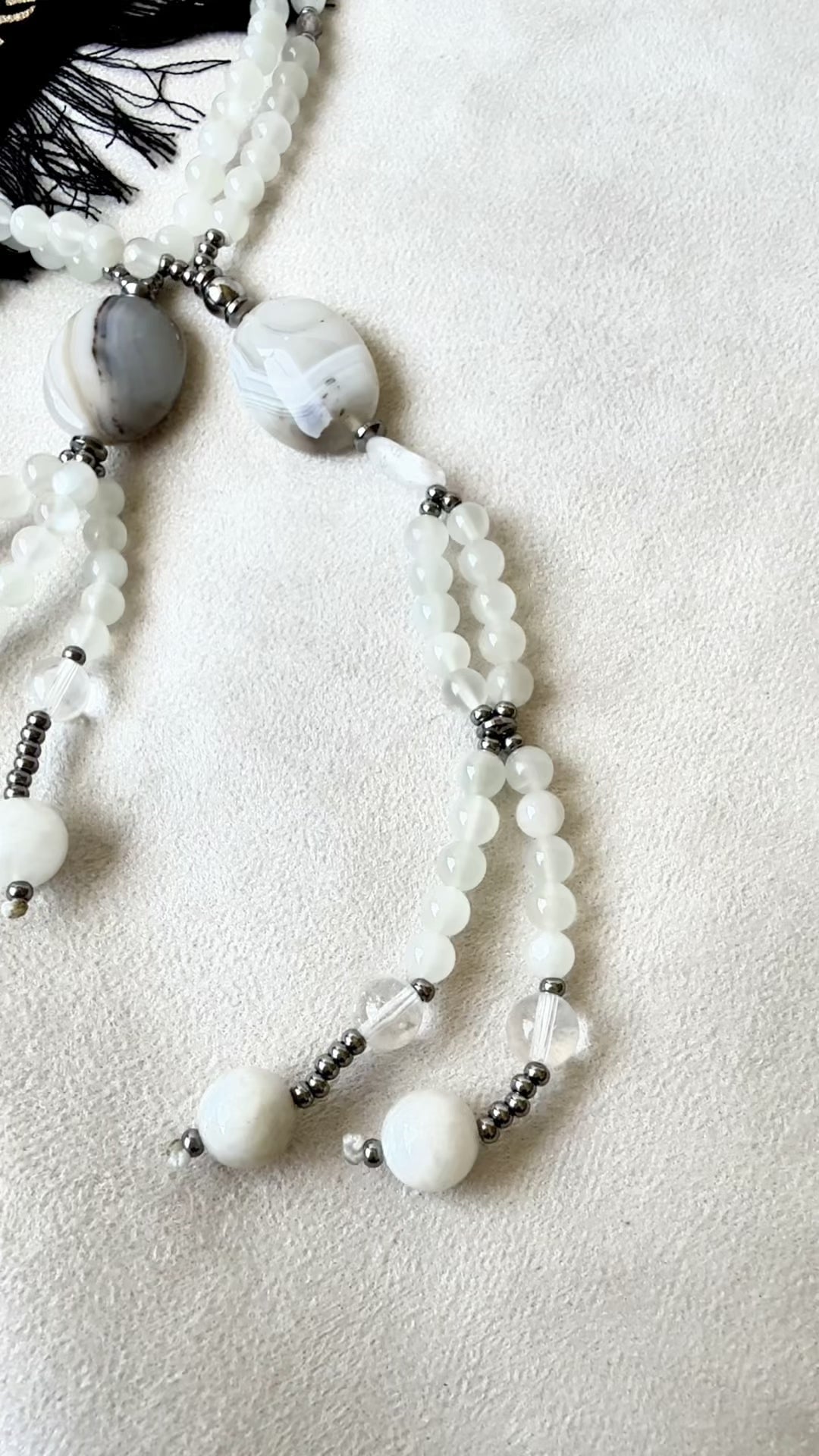 Video preview of White Moonstone Juzu – Japanese Buddhist Prayer Beads for Clarity, Protection & Spiritual Grace, Samdea mala Juzu handmade Buddhist beads in soft natural stones. Nam Myoho Renge Kyo, Nichiren Buddhism