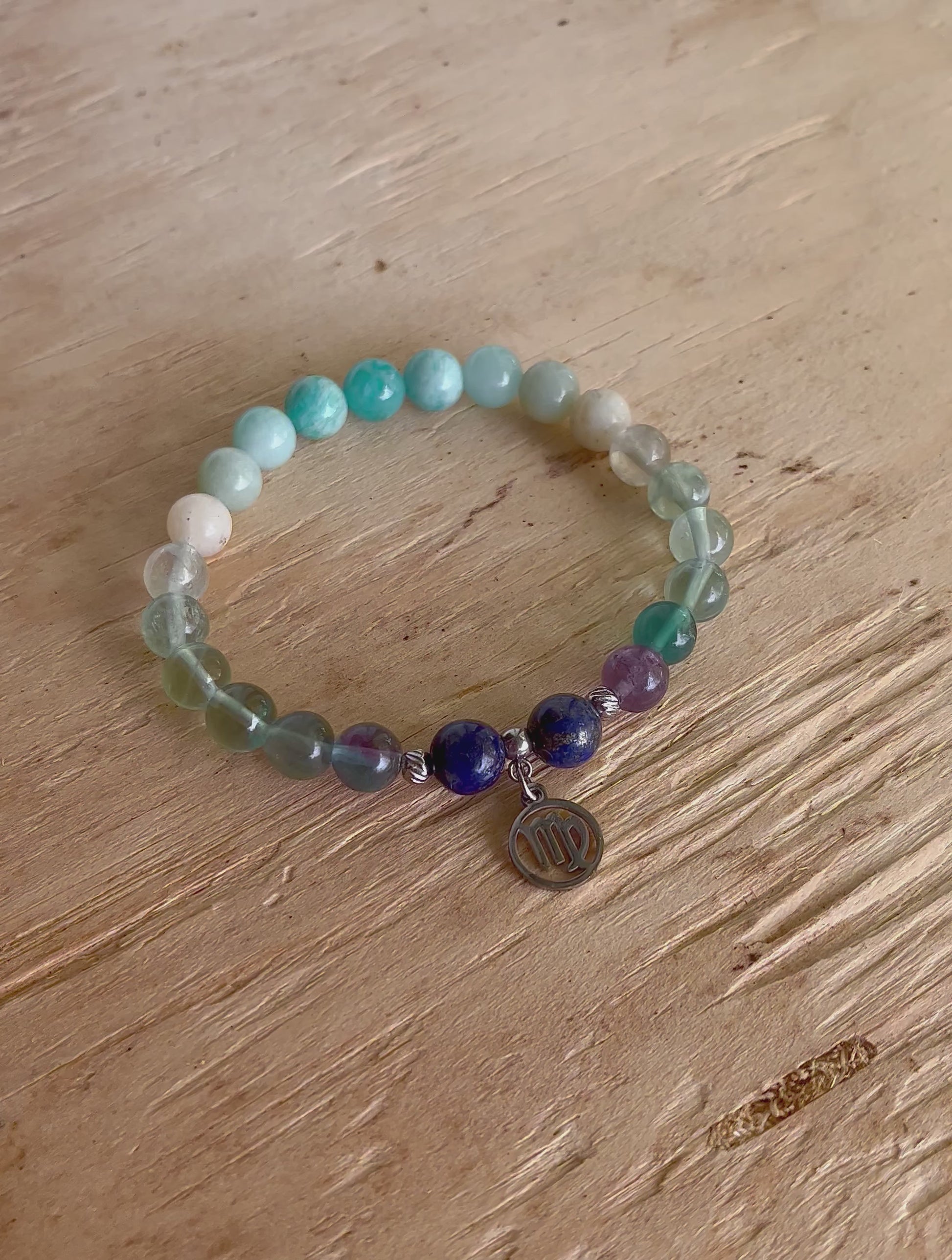Zodiac bracelet for Virgo with blue and green stones for holistic harmony