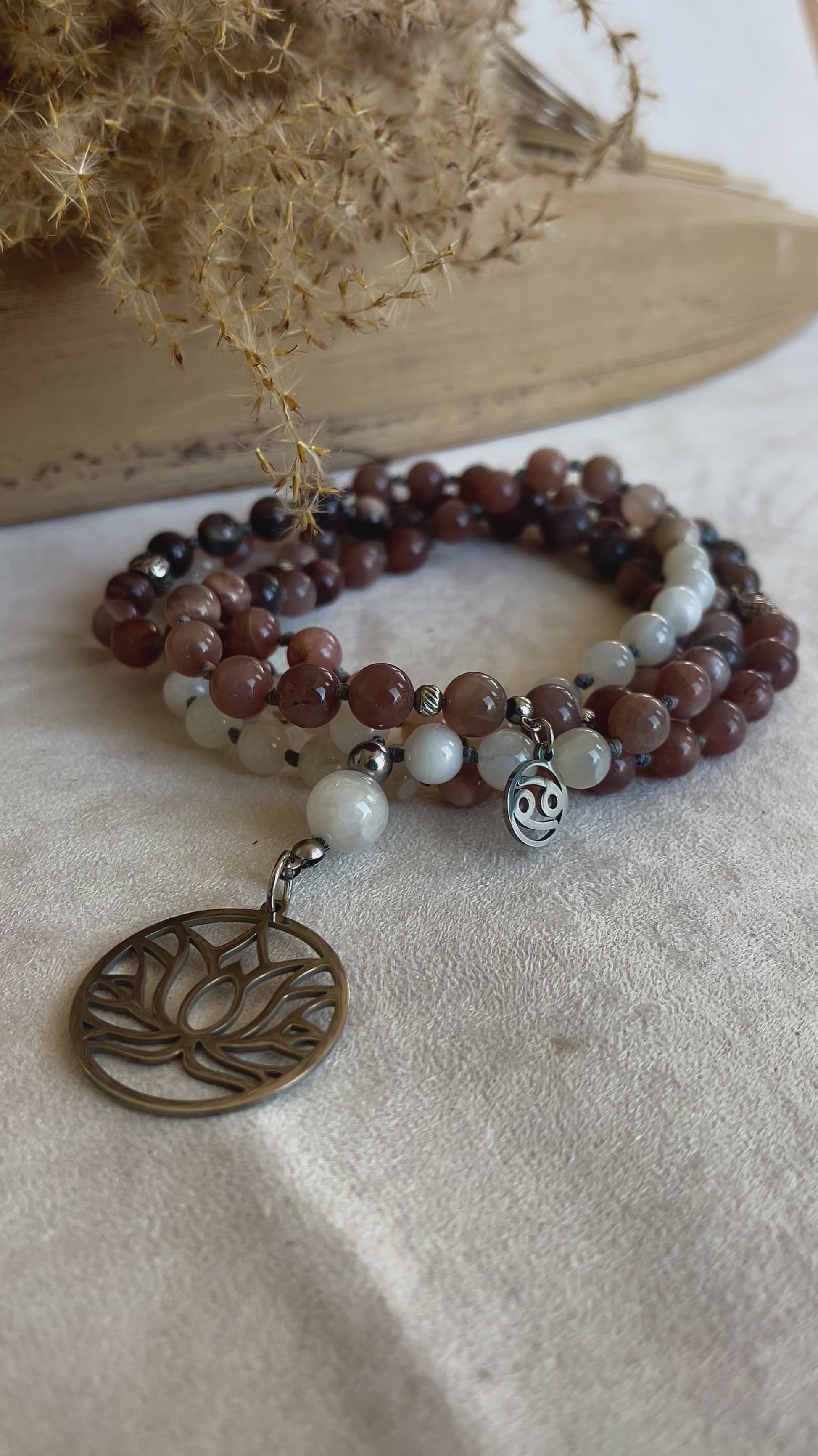 Custom zodiac mala for Cancer with natural stones linked to the moon and inner peace