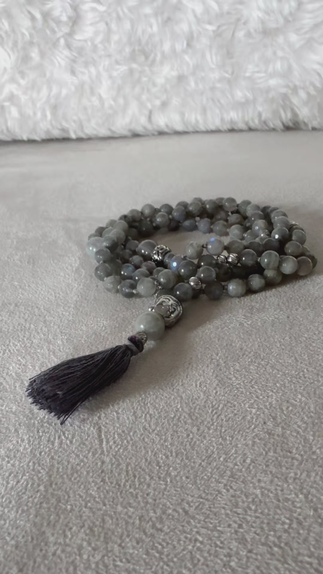 Mala in Labradorite with tassel and Buddha pendant