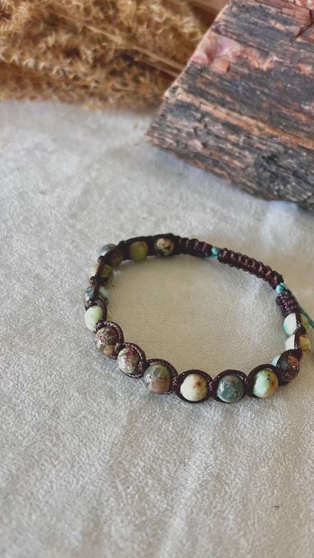 Video of Shamballa bracelet in Aqua Jasper – Tibetan-style spiritual bracelet for calm, healing, and meditation. A gemstone mala bracelet to align with your deepest intention and inner values.