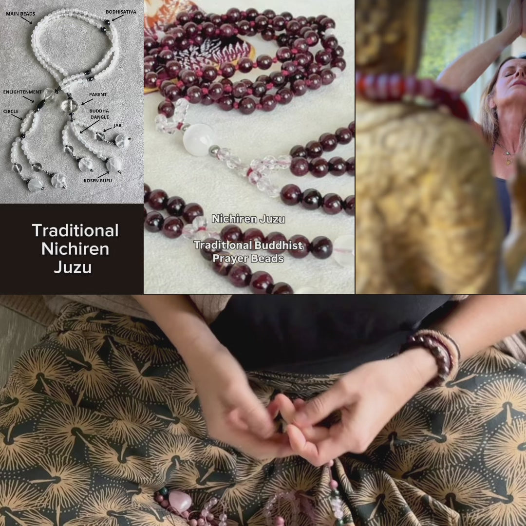 Video preview of custom Nenju, Juzu, Japanese Buddhist Mala, butsuren, buddhist japamala, juzu beads, nichiren juzu, buddhist prayer beads, prayer beads juzu, nichiren prayer beads, buddhist juzu, japanese prayer beads, meditation beads, spiritual beads, handmade juzu, mala prayer beads, juzu necklace, buddhist mala, Namu Myoho Renge Kyo, Nam Myoho Renge Kyo - Samdea Mala