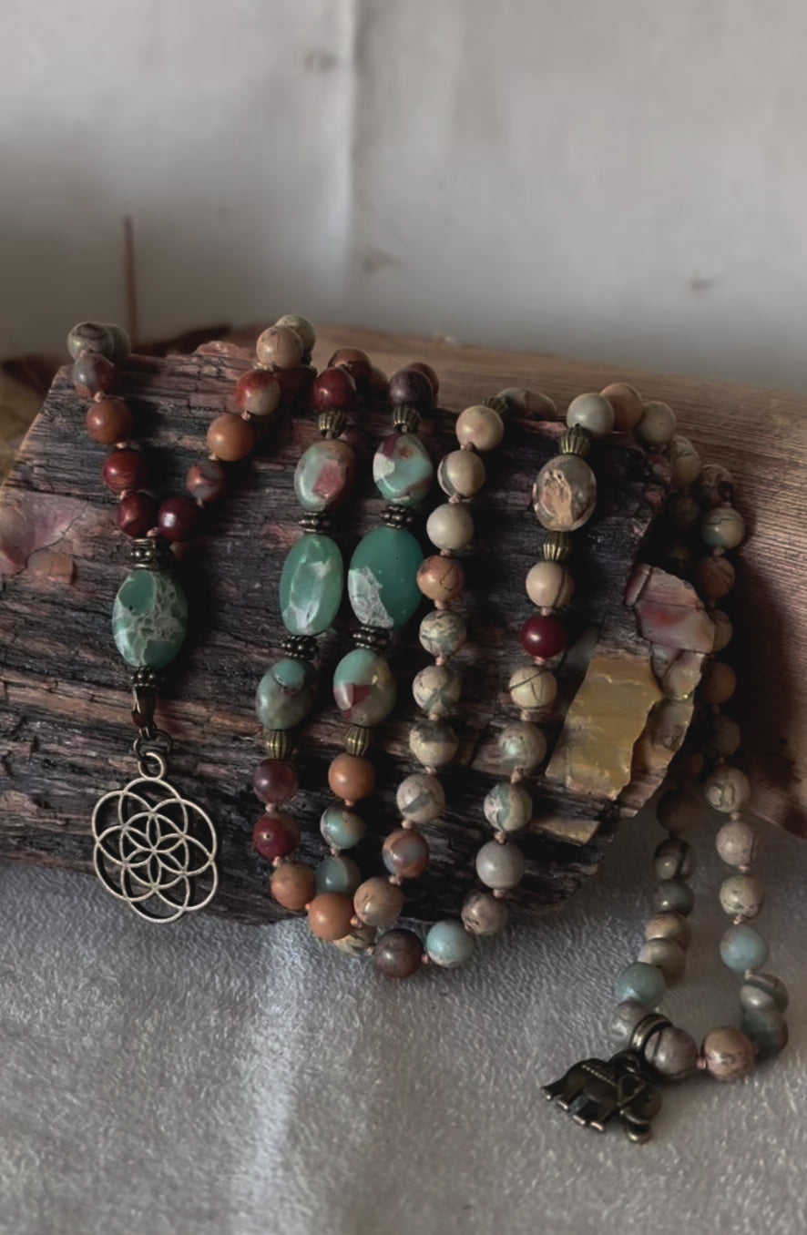Video Samdea Mala Mini Aqua Terra Jasper peaceful meditation necklace