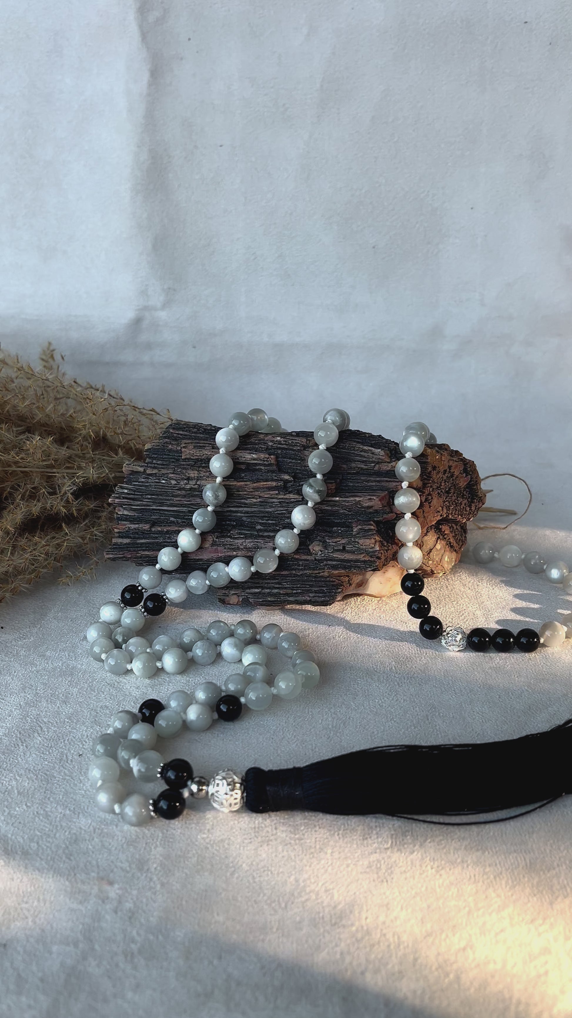 video Full view of mala necklace for meditation with tassel – for meditation, protection and spiritual clarity