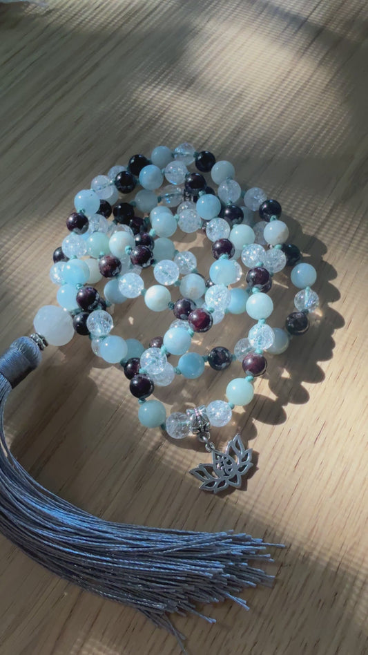 Video: mala beads in motion showing knotting and gemstone clarity