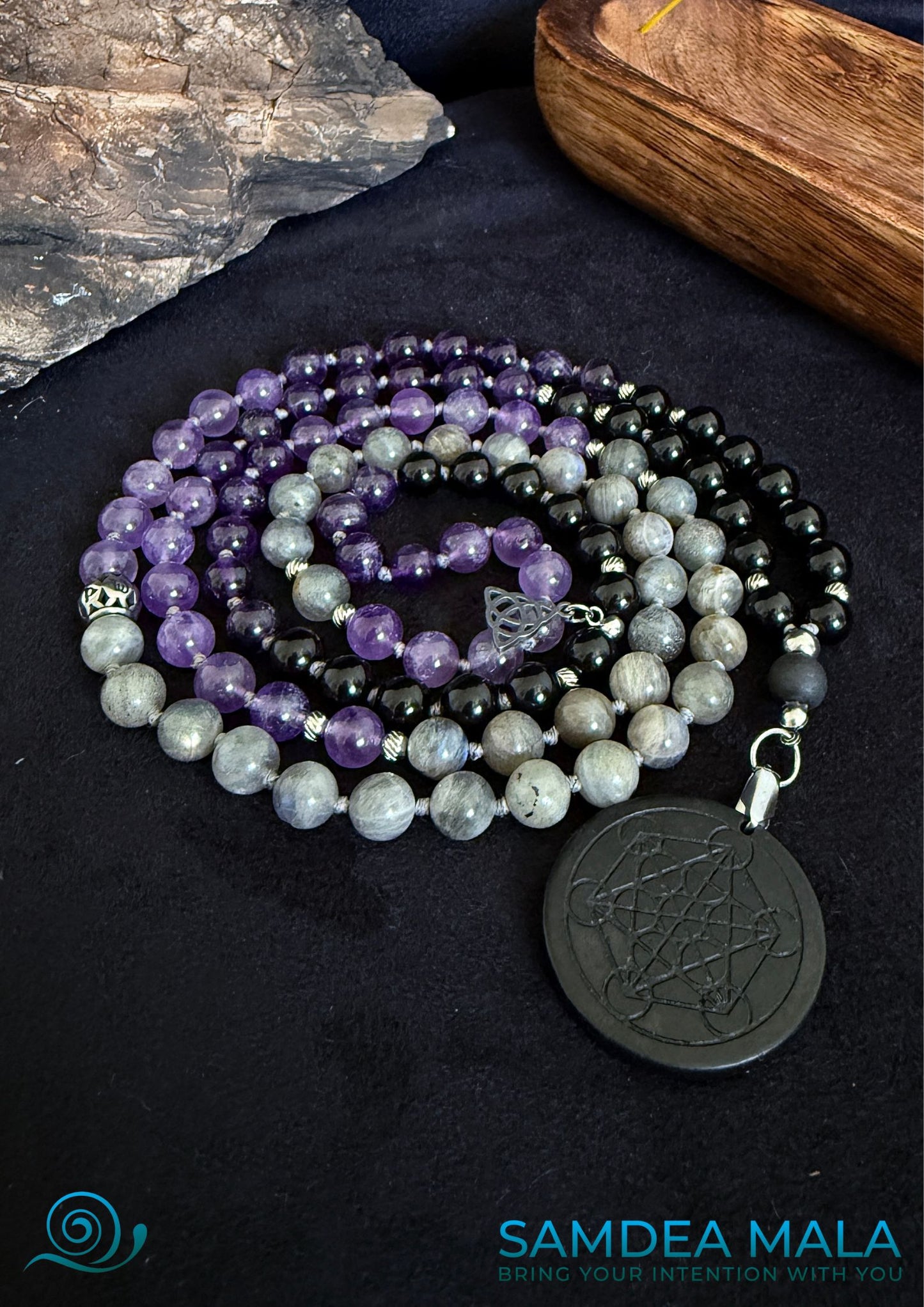 shadow work mala, obsidian mala, amethyst mala, grounding beads, trauma healing, spiritual bracelet, protection mala, inner child work, dark feminine mala, labradorite mala, 108 mala beads, spiritual gift, samdea mala