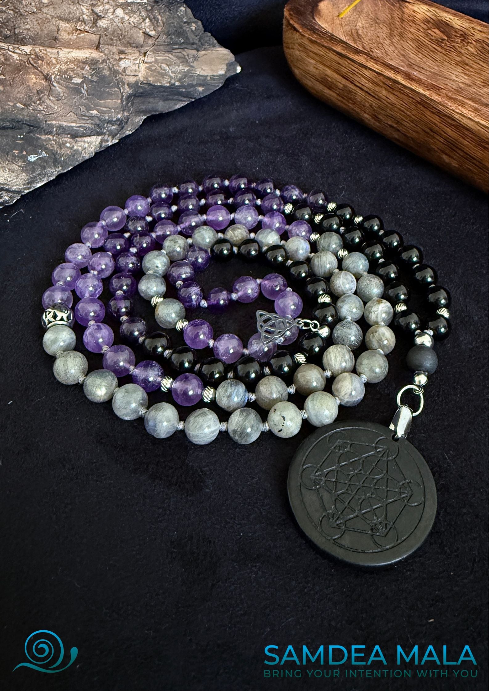 shadow work mala, obsidian mala, amethyst mala, grounding beads, trauma healing, spiritual bracelet, protection mala, inner child work, dark feminine mala, labradorite mala, 108 mala beads, spiritual gift, samdea mala