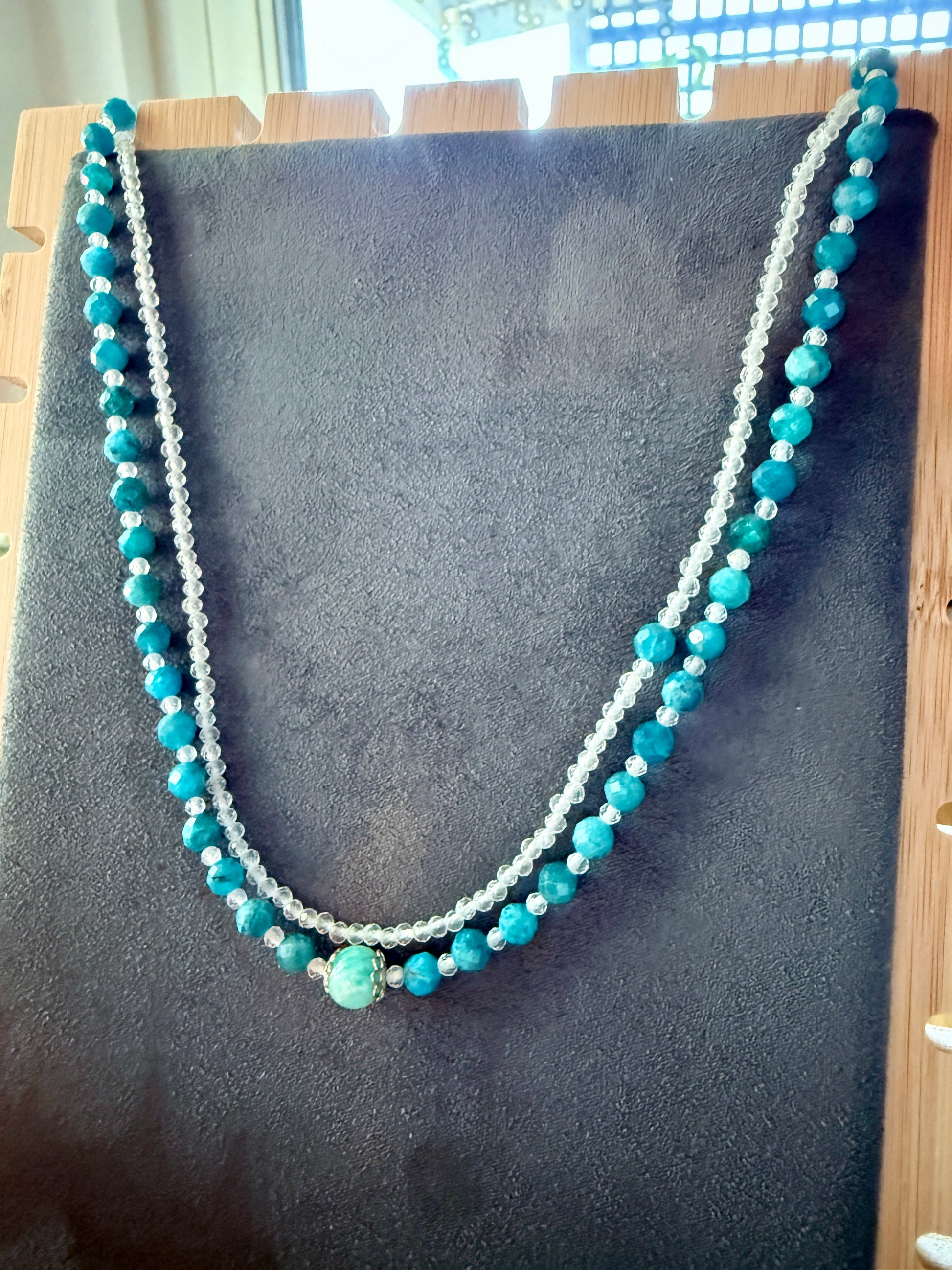 spiritual jewelry, gemstone choker, amazonite necklace, apatite choker, quartz jewelry, double strand, meditation gift, choker necklace, spiritual gift, sterling silver, 18 inch choker, mindful jewelry, natural stones