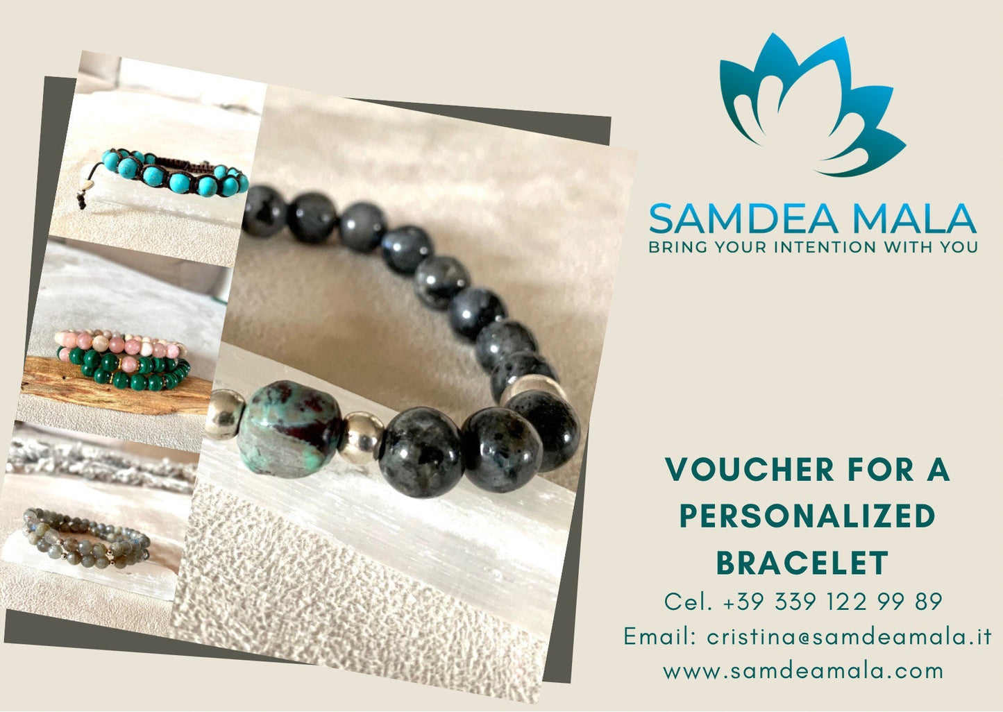 Custom Bracelet With Personalized Selection of Crystals - meditation bracelet, intention bracelets, custom mala, tibetan wrist mala, energy crystals bracelets, spiritual mala, bracelets with crystals, custom mala bracelet, natural gemstones bracelets - Samdea Mala
