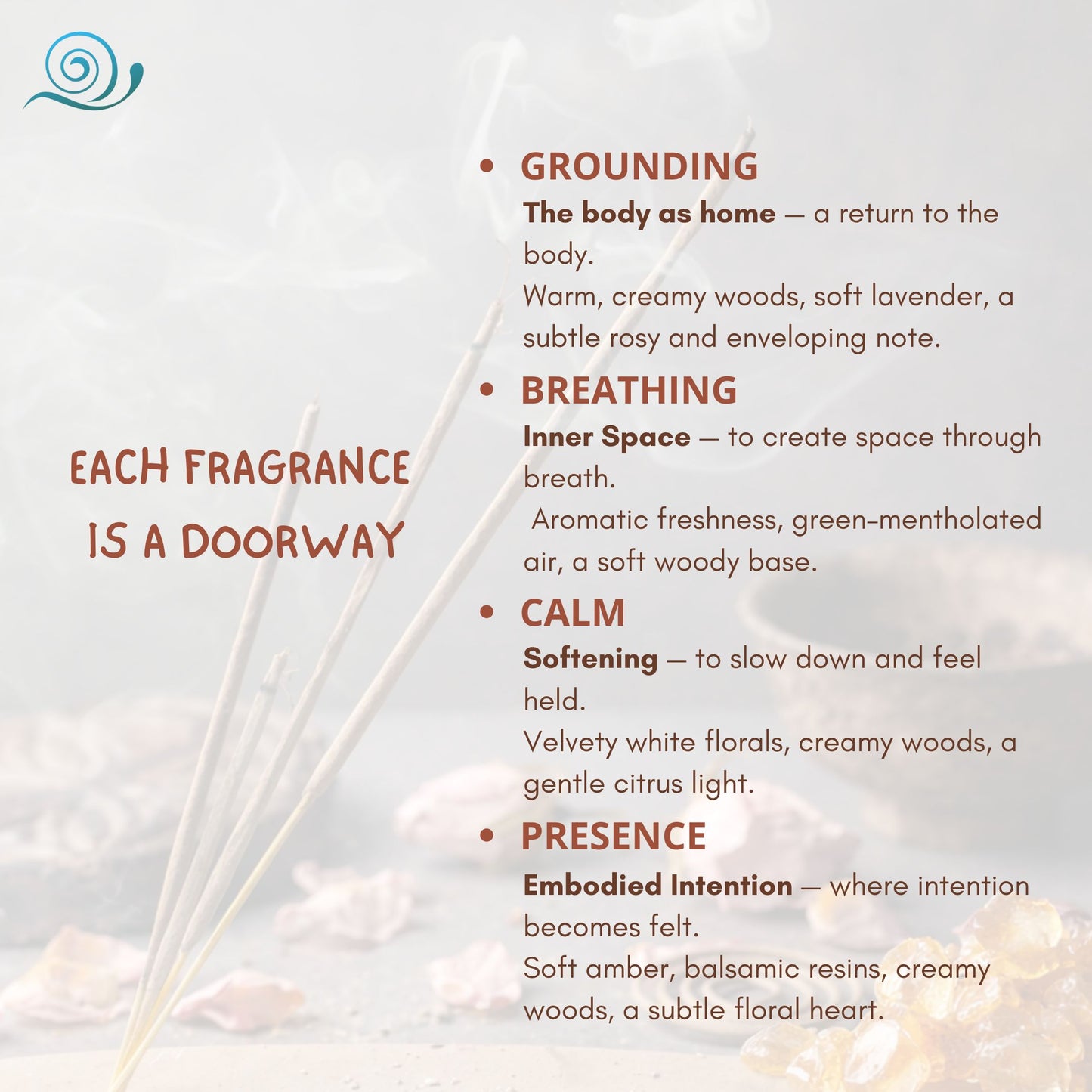 fragrances for vegan body butter Samdea, organic, ethically source ingredients, natural fragrances, natural essential oil on wood with gemstones. Jasmine flowers, lavender and sandalwood.