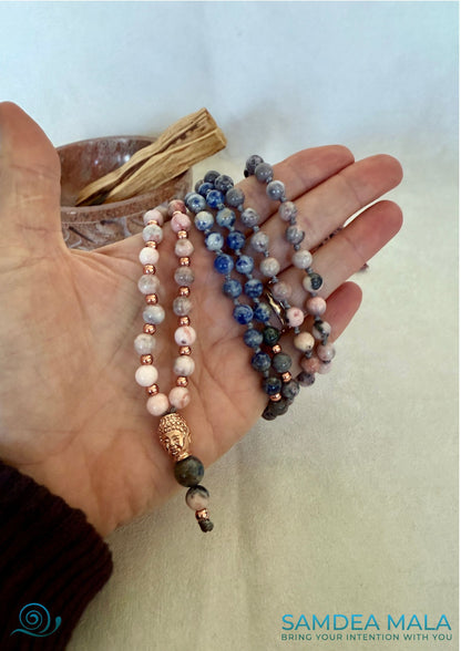 Blue Mala Necklace: 108 Beads on a hand