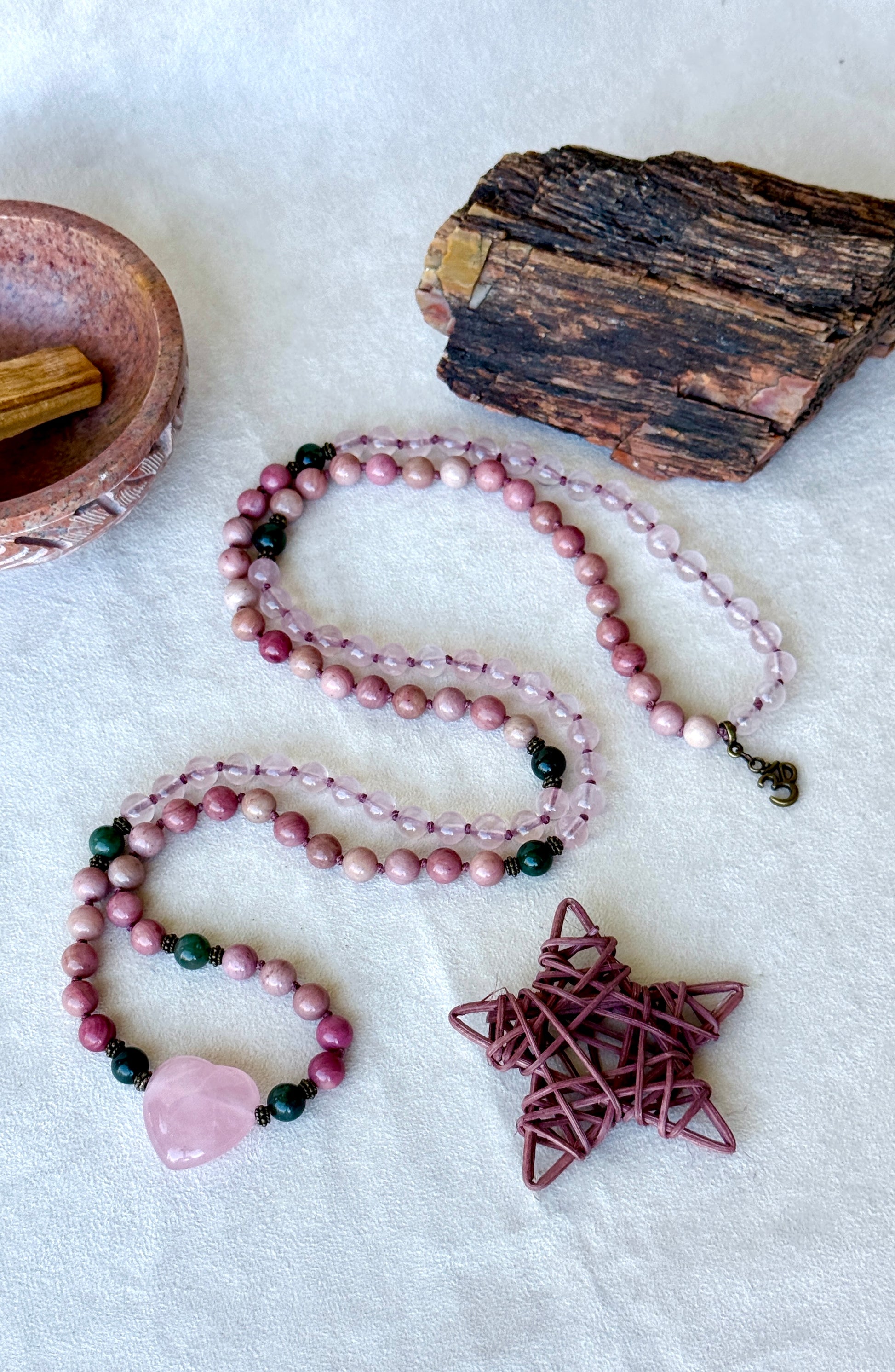 108 Ho oponopono Mala beads -  ho oponopono mediatation, hand knotted mala, heart charkra, spiritual mala, handmade mala necklace, made in US - Samdea Mala