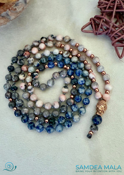 108 natural Zebra Jasper and Blue Spot Jasper (6 mm) with Buddha