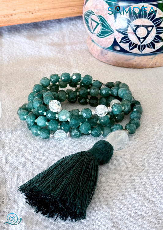 Mala in Quarzo Sfaccettato e Quarzo – Mala da Meditazione e Mindfulness con 108 Pietre da 8 mm e Nappina