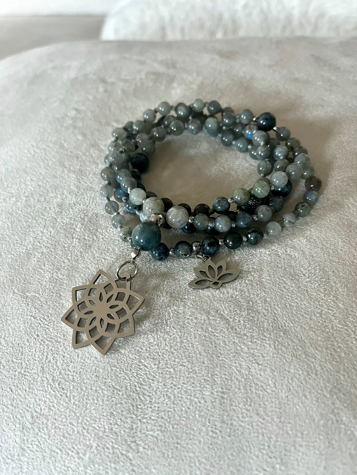 Mala, Short Mala or Mini Mala in Labradorite and Hawk Eye