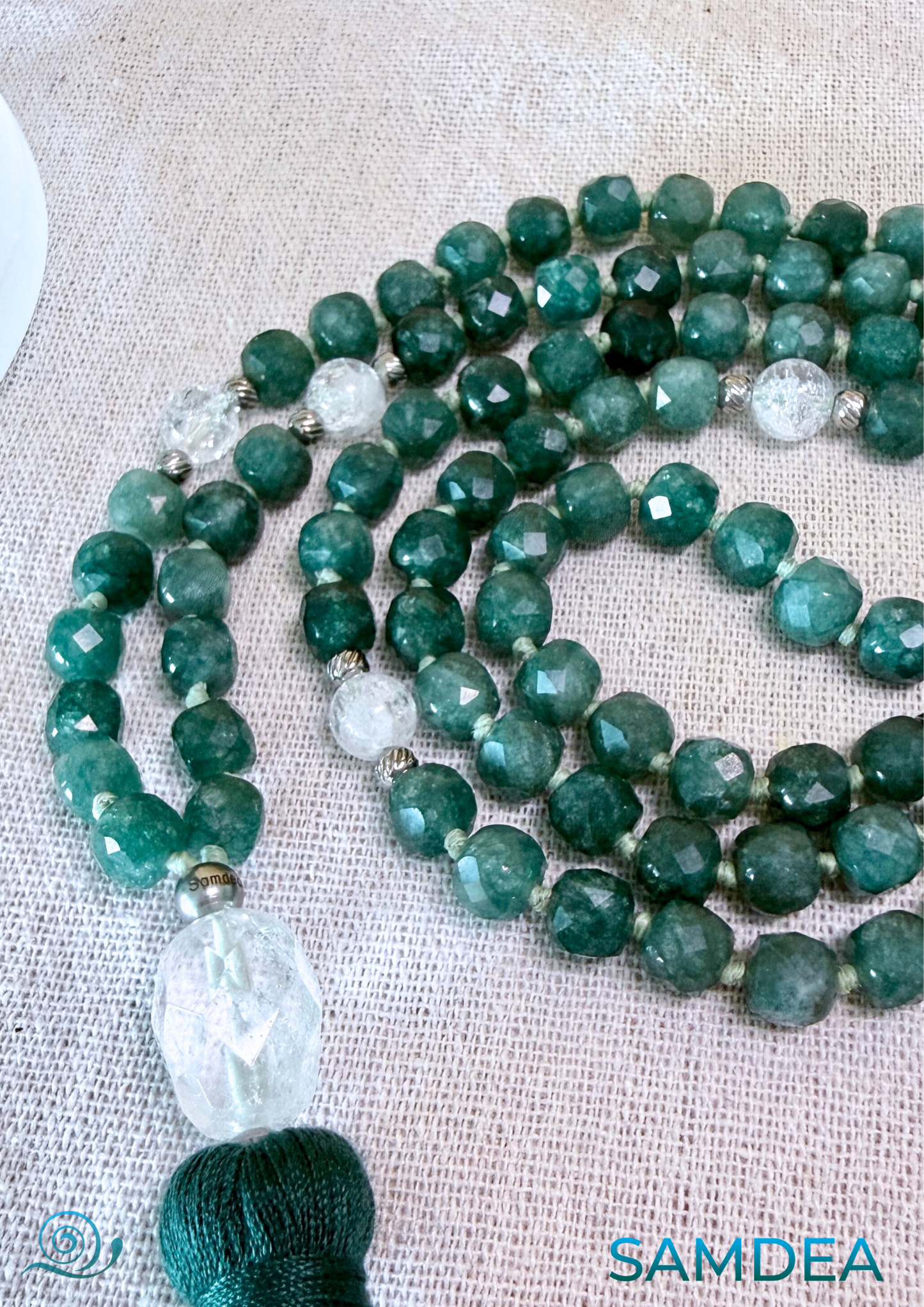 Mala in Quarzo Sfaccettato e Quarzo – Mala da Meditazione e Mindfulness con 108 Pietre da 8 mm e Nappina