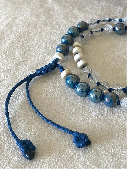 Aqua aura natural gemstone box breathing mala  bracelet for beathwork.