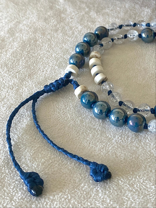 Aqua aura natural gemstone box breathing mala  bracelet for beathwork.