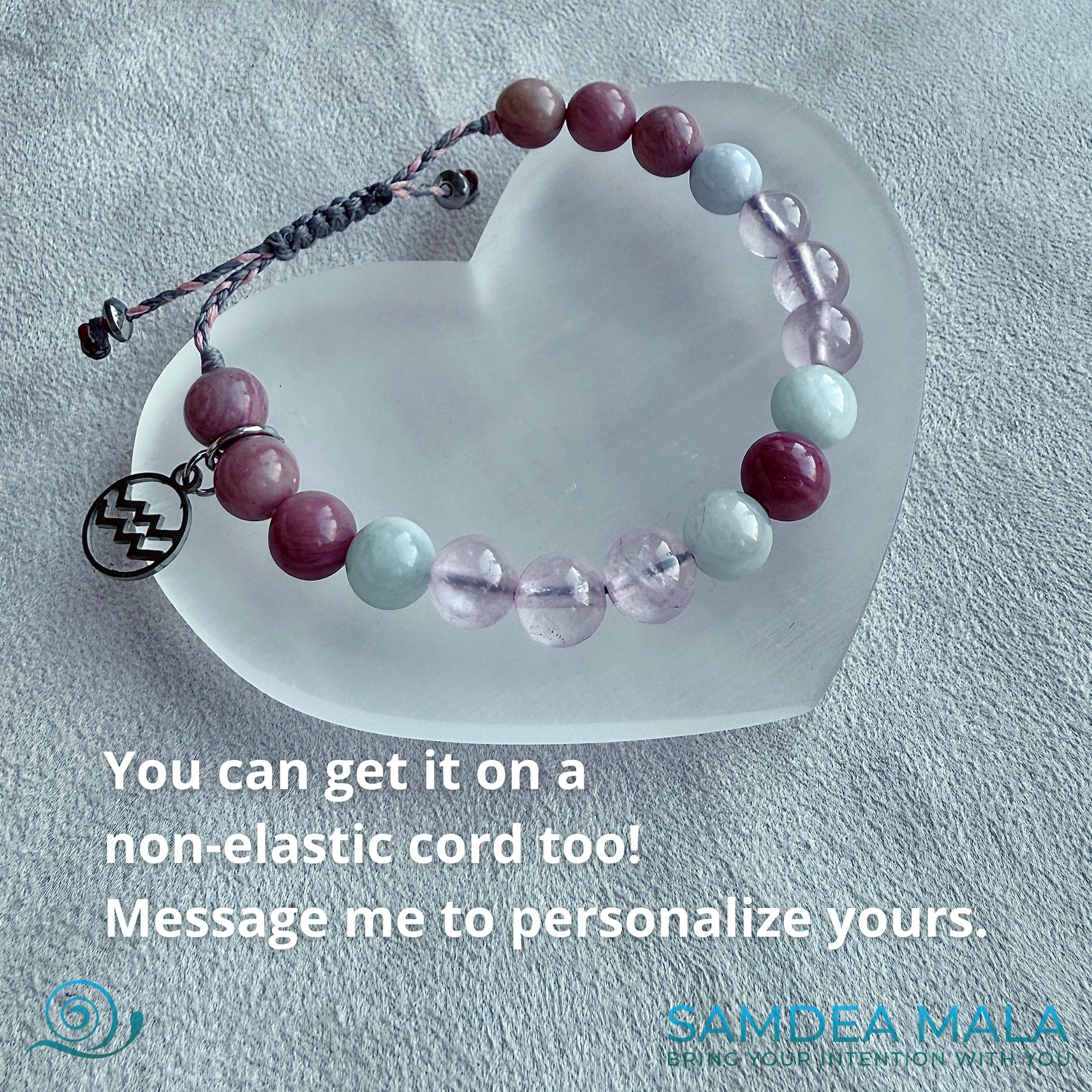 Aquarius bracelet in natural crystals. Birthstones for Aquarius. Samdea Mala. Aquarius zodiac sign charm.