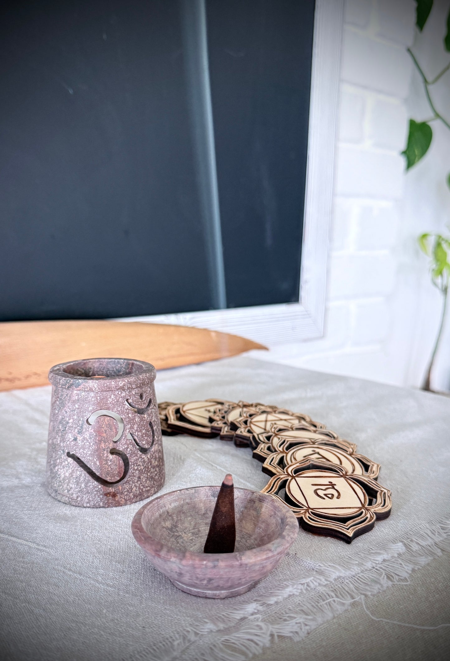 soapstone oil lamp / tealight oil warmer, an incense burner, a simple aromatherapy diffuser for fragrance oils (with a tealight). carved soapstone basin showing natural veining and heat-safe stone for oil or incense Aromatherapy Diffuser