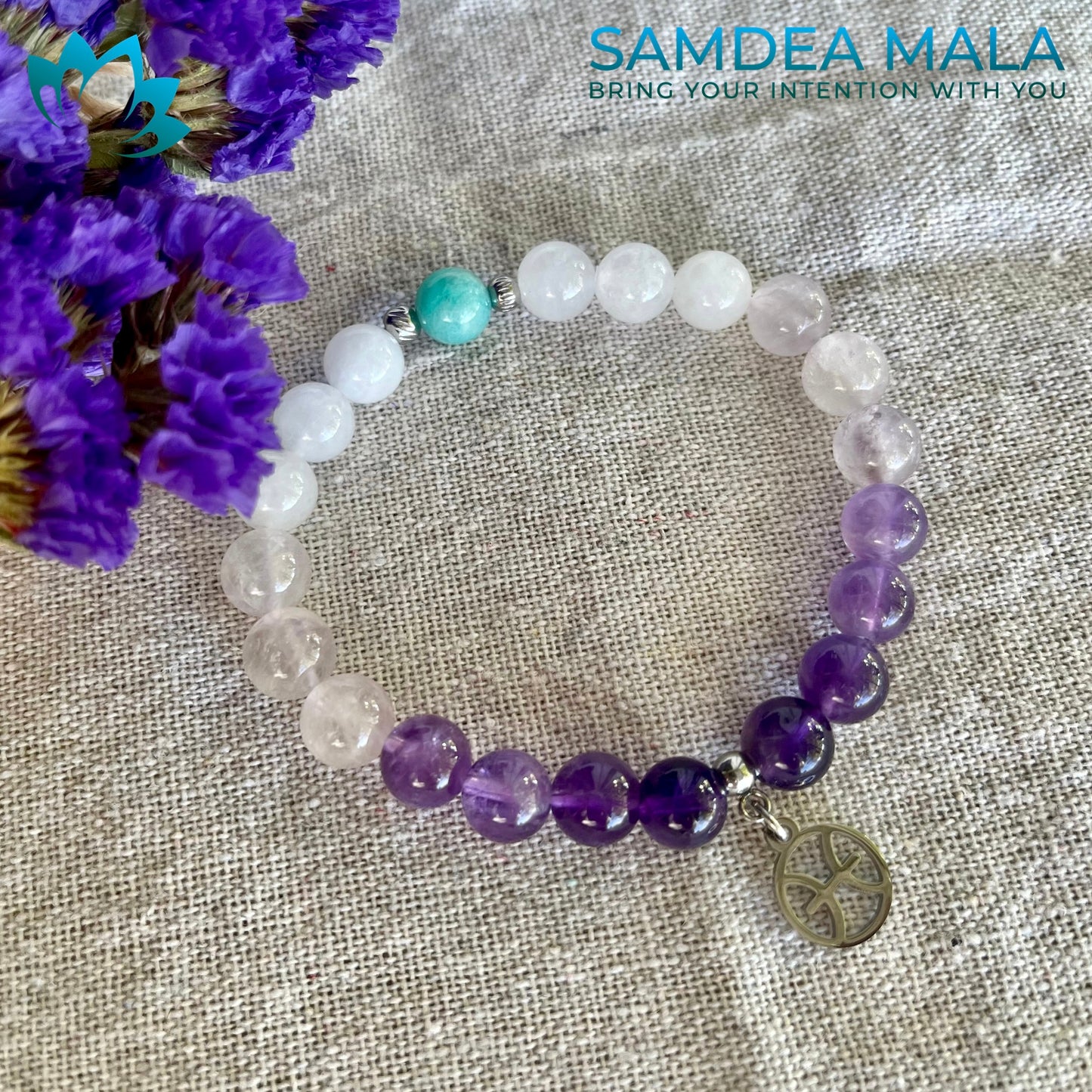 Bracelet for Pisces - meditation bracelet, intention bracelets, energy crystals bracelets, bracelets with crystals, custom mala bracelet, natural gemstones bracelets - Samdea Mala