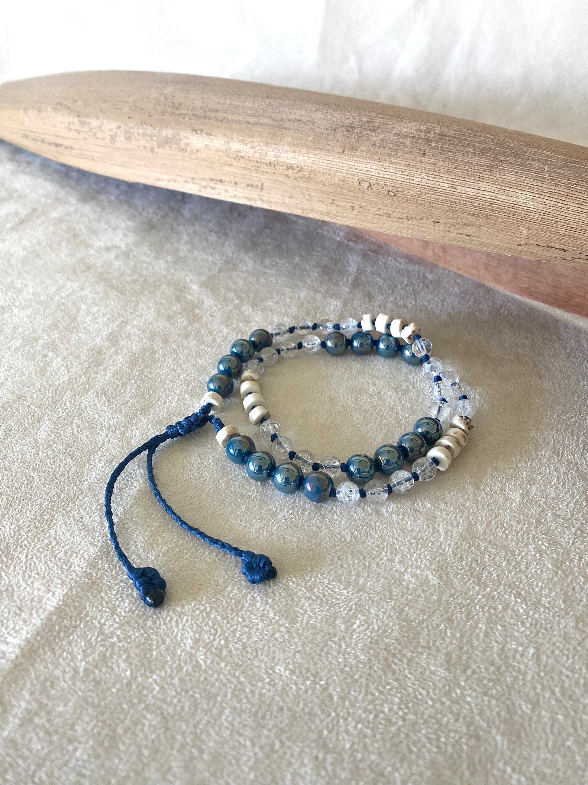 Aqua aura natural gemstone box breathing mala  bracelet for beathwork.