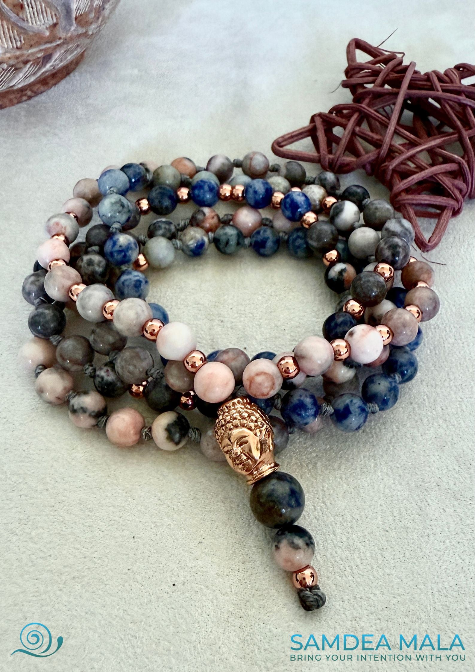 108 natural crystals Jasper (6 mm) with Buddha necklace