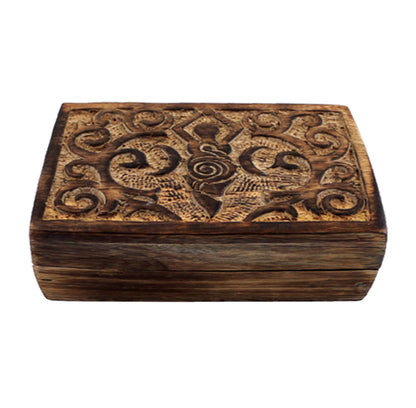 Carved Wooden Sacred Jewelry Box – Carved wooden mala box for storing sacred items, earth goodness design