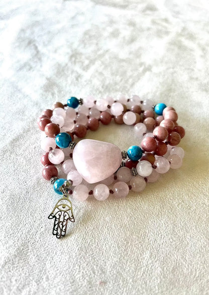 Custom Guru Mala example, hand-knotted with natural gemstone beads