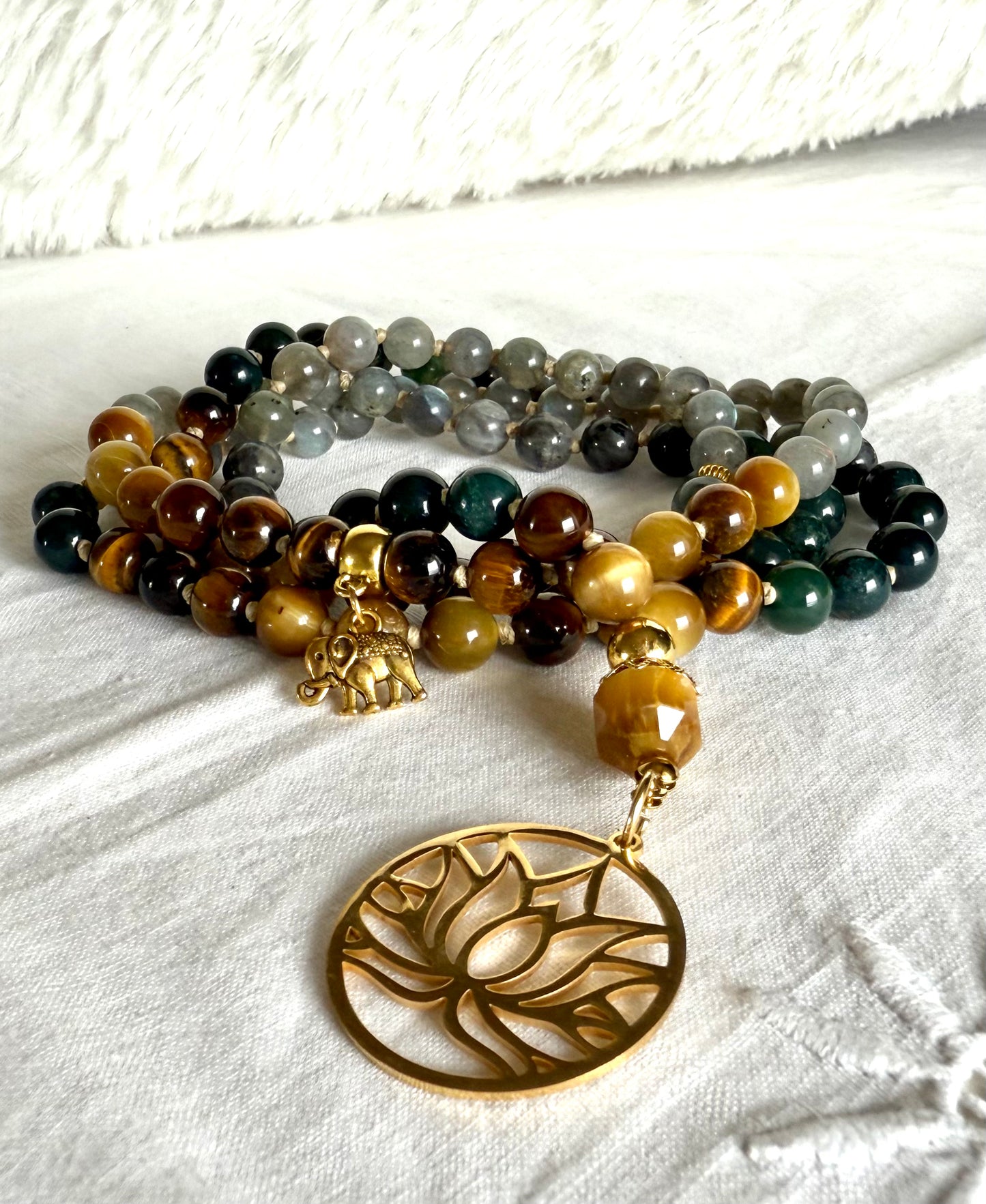 Custom Guru Mala piece with hand-selected gemstone beads