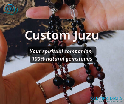 Personalized Juzu spiritual prayer gemstone beads. Custom Japanese Buddhist Juzu Nichiren Nam myoho renge kyo. Handmade Juzu